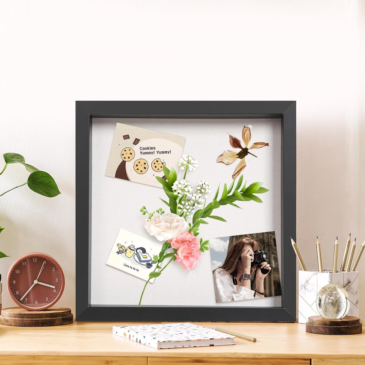 QDSSDECO 10" x 10" Shadow Box Display Case, Linen Back, 3 Pack Black | Deep interior, real glass front, wall or