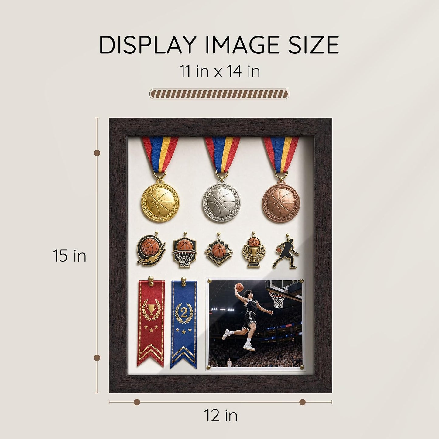 11x14 Brown Wooden Shadow Box Frame, 1.2" Deep, Tempered Glass | Wedding Keepsakes, Pet Memorials, Pressed Flowers