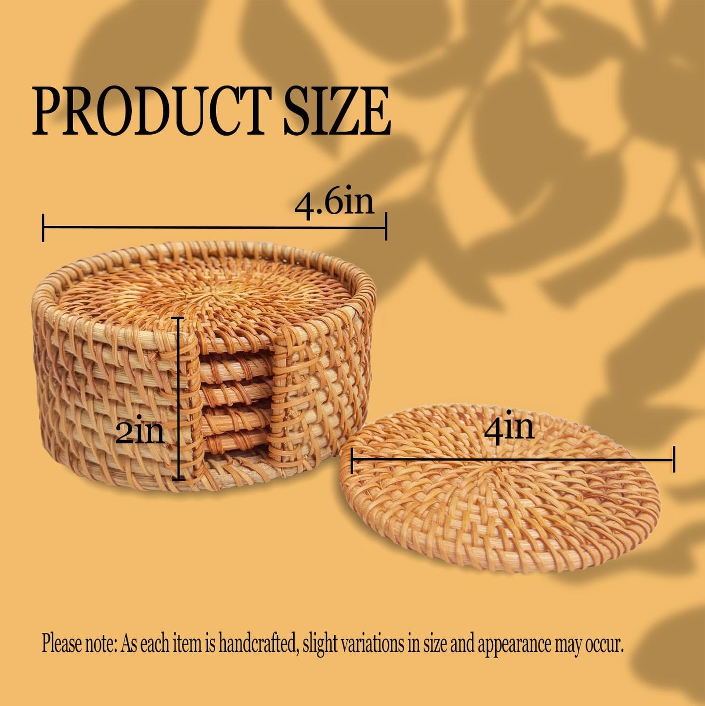 Holder / Set of Handmade Rattan Coasters / Natural Rattan / Set of 6