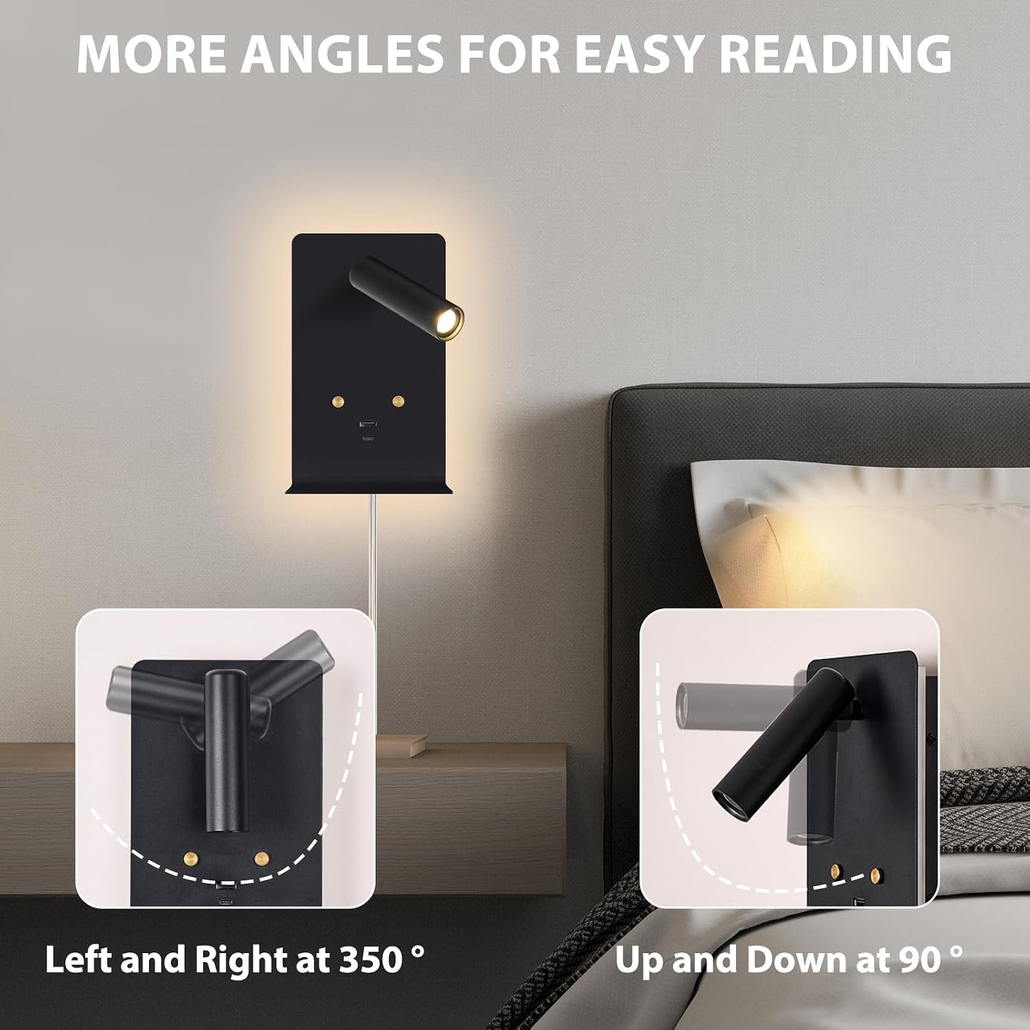 ZEROUNO LED Dimmable Wall Mounted Reading Light, Backlight Night Wall Lamp, Adjustable Headboard Plug in Wall Sconce