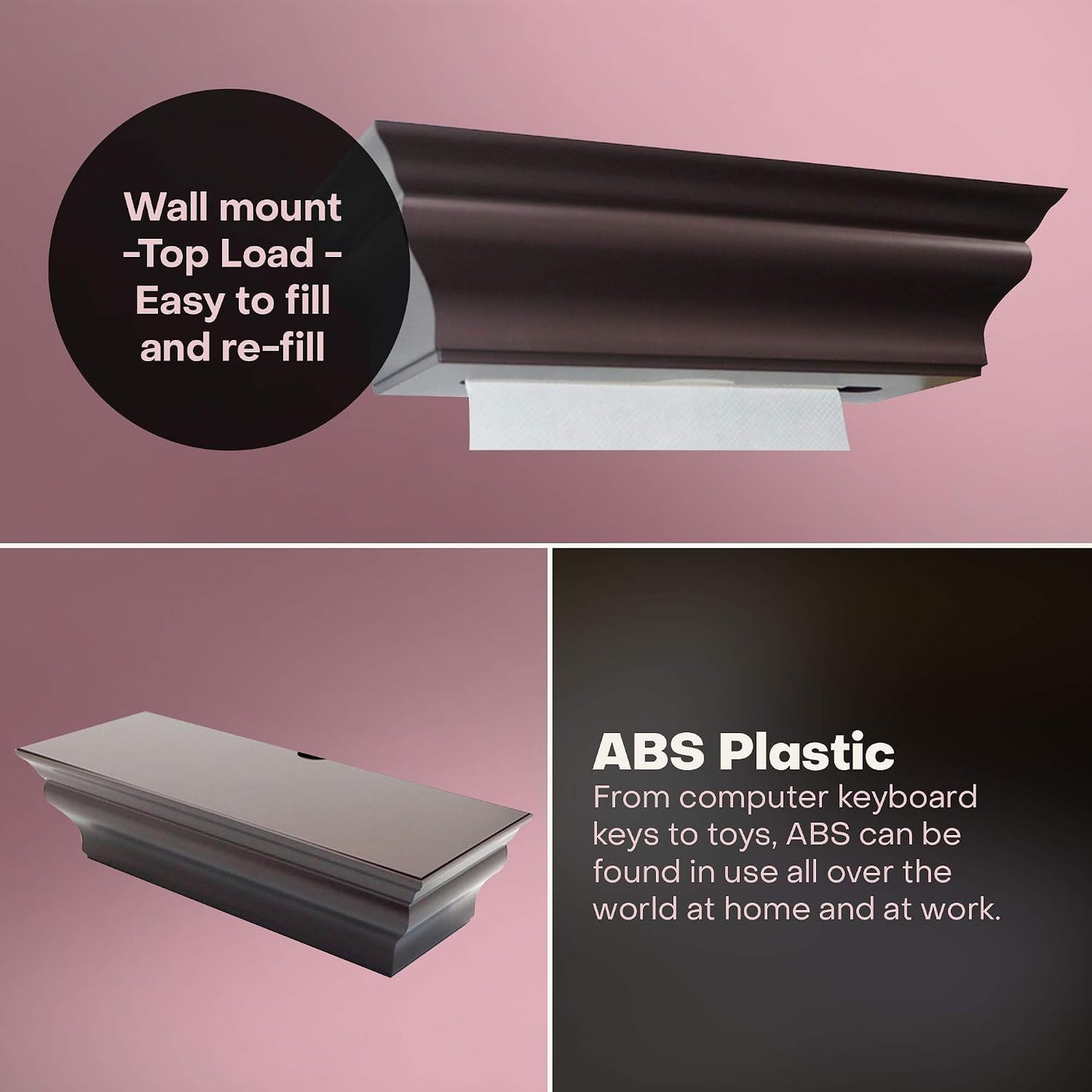 Espresso Brown ABS Plastic MultiFold Paper Towel Dispenser - Wall Mount Shelf - Handy Multi-Use Decorative Shelf