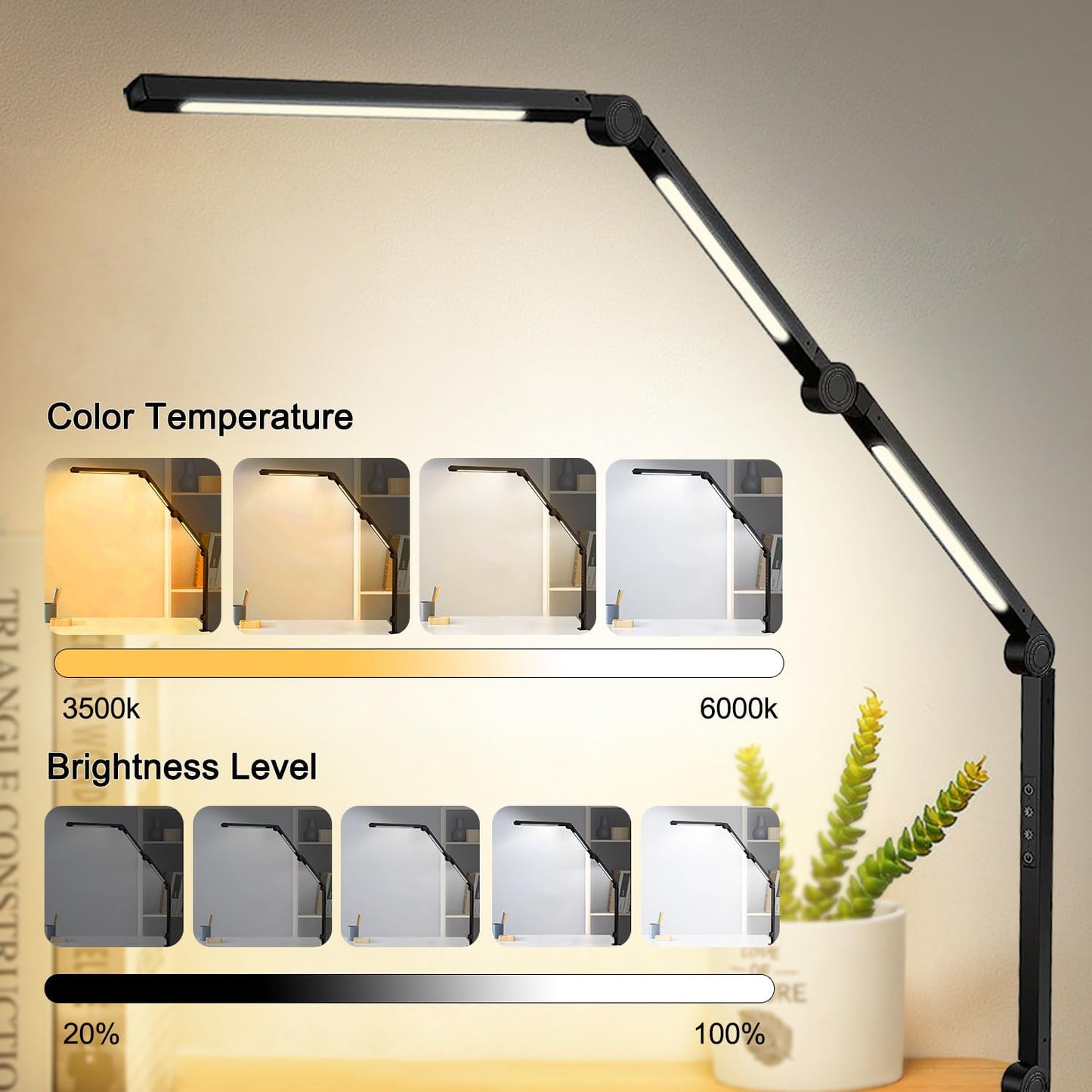 LED Desk Lamp with Clamp & Flexible Arm - 3 Light Sources, 4 Color Modes & 5 Brightness Levels, Eye-Caring Table Light