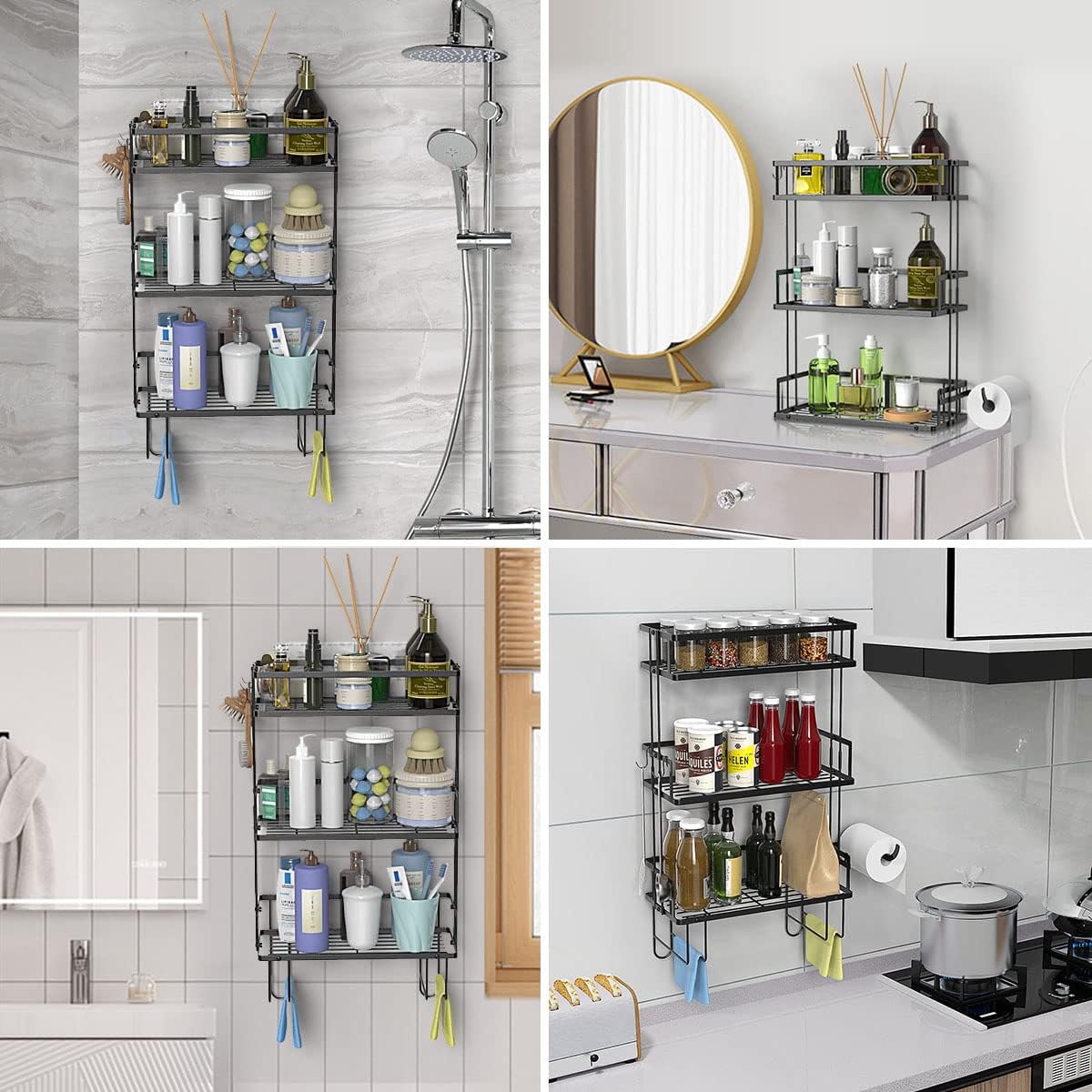 FLOLXNB Over The Toilet Storage Shelf, 3-Tier Bathroom Storage Organizer Upgrade Punch-Free Toliet Storage Shelf, Home