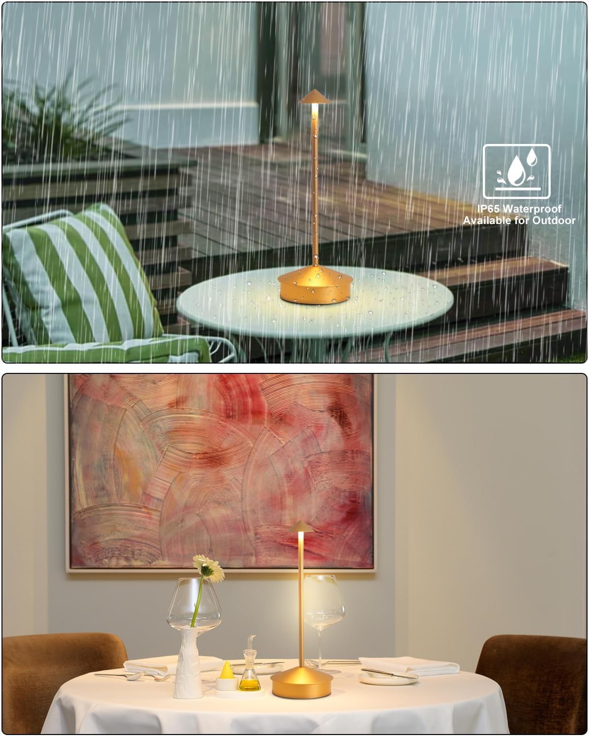 2 Pack Aluminum Cordless Table Lamp, 6000mAh Rechargeable Table Lamps, Portable Touch LED Lamp, Outdoor Waterproof