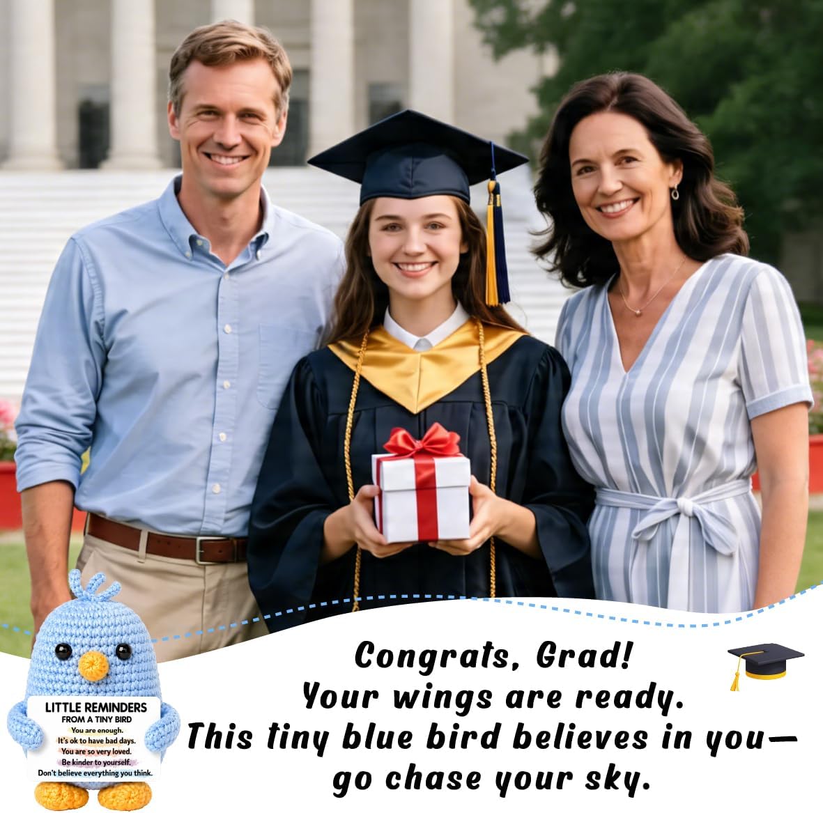 Positive Crochet Bird Gifts for Women Men / Blue