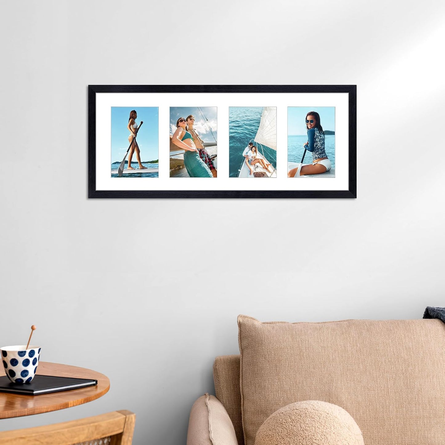 Giftgarden 4x6 Picture Frame Collage 4 Opening, 8x20 Frame Matted to Four 4x6 Photos with Mat for Wall Display, Black
