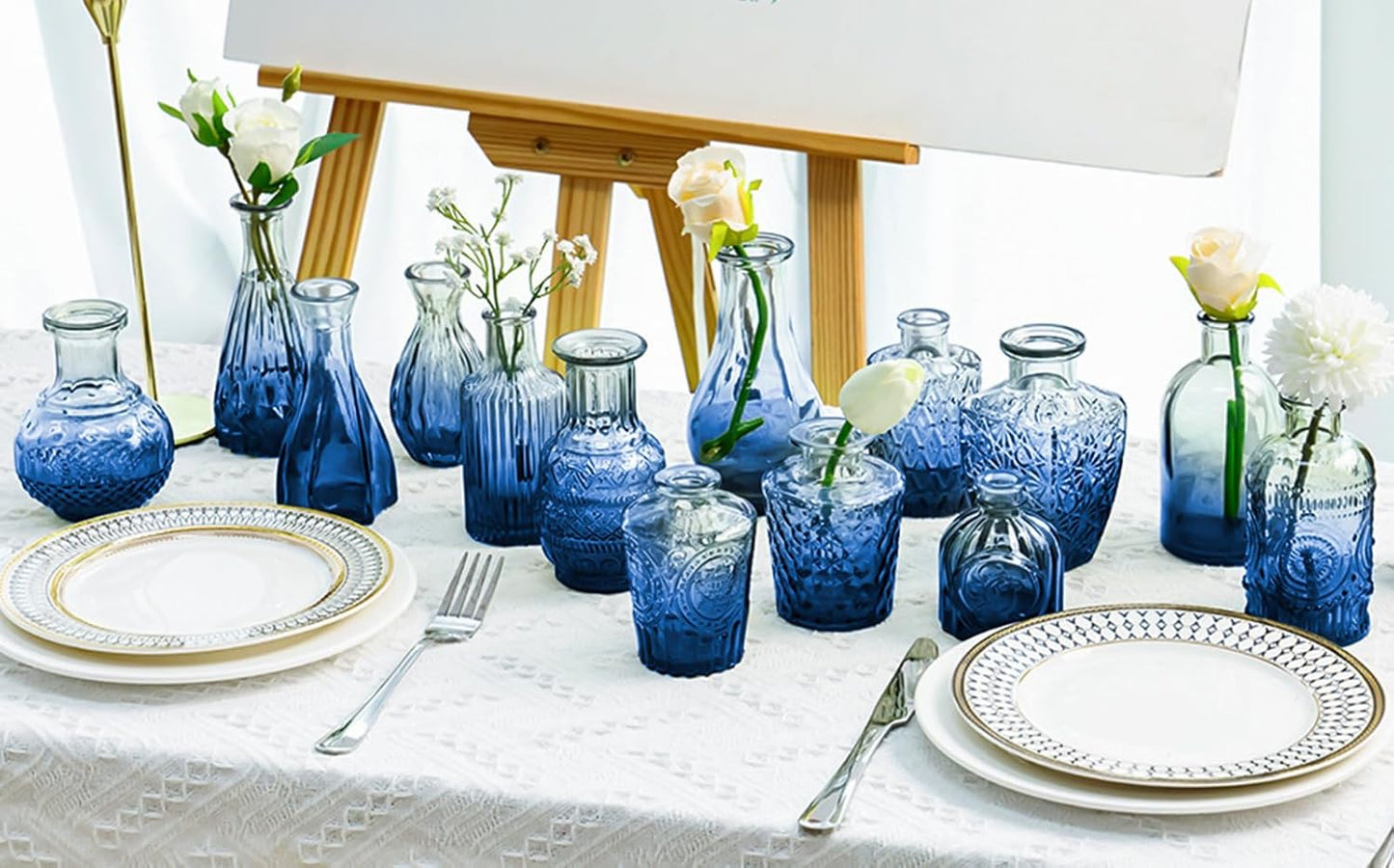 Glass Bud Vase Set / Blue / Set of 20