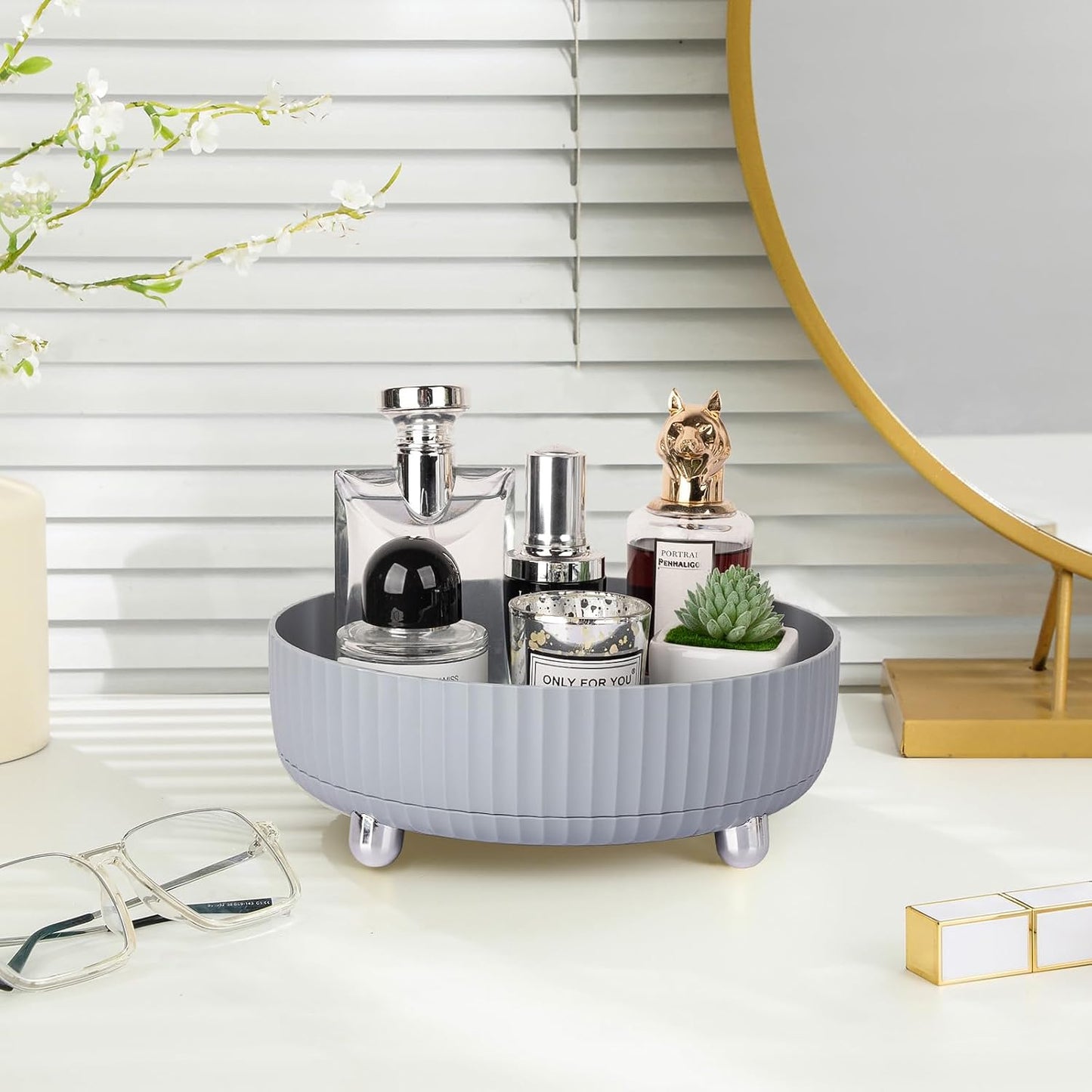 Makeup Perfume Organizer Tray 360 Degree Rotating Lazy Susan Skincare Lotion / Gray / Set of 9