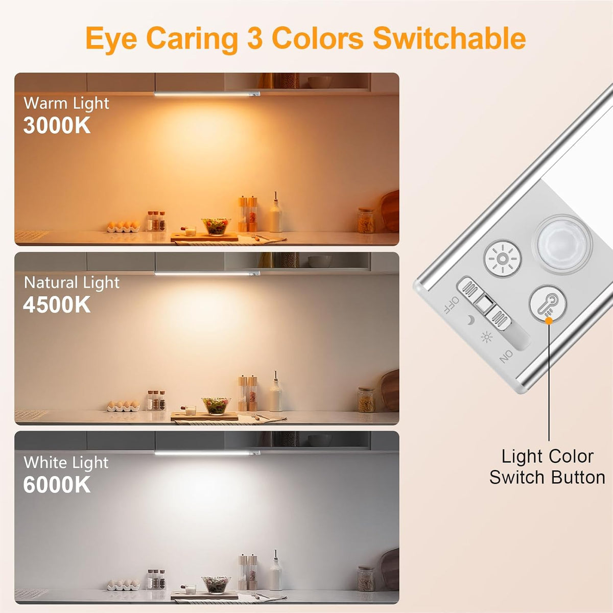 Gritin 14.7inch Under Cabinet Lighting Rechargeable 2 Pack | 3 Color Temps & 5 Brightness,Super Bright,4 Modes,Motion
