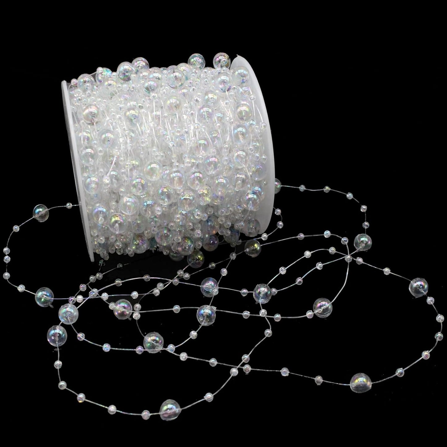 Christmas Tree Beaded Garland Strand 3-8mm Artificial Pearls String Beads / Ab Transparent Color