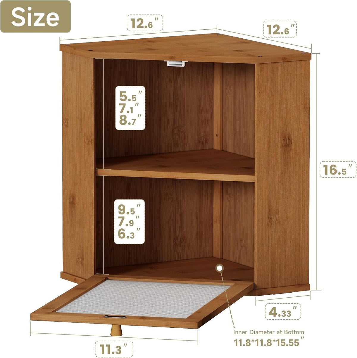 Bread Box for Kitchen Corner Countertop,Large Bread Basket (Brown, X-Large) | Double Layer Bamboo Bread Storage