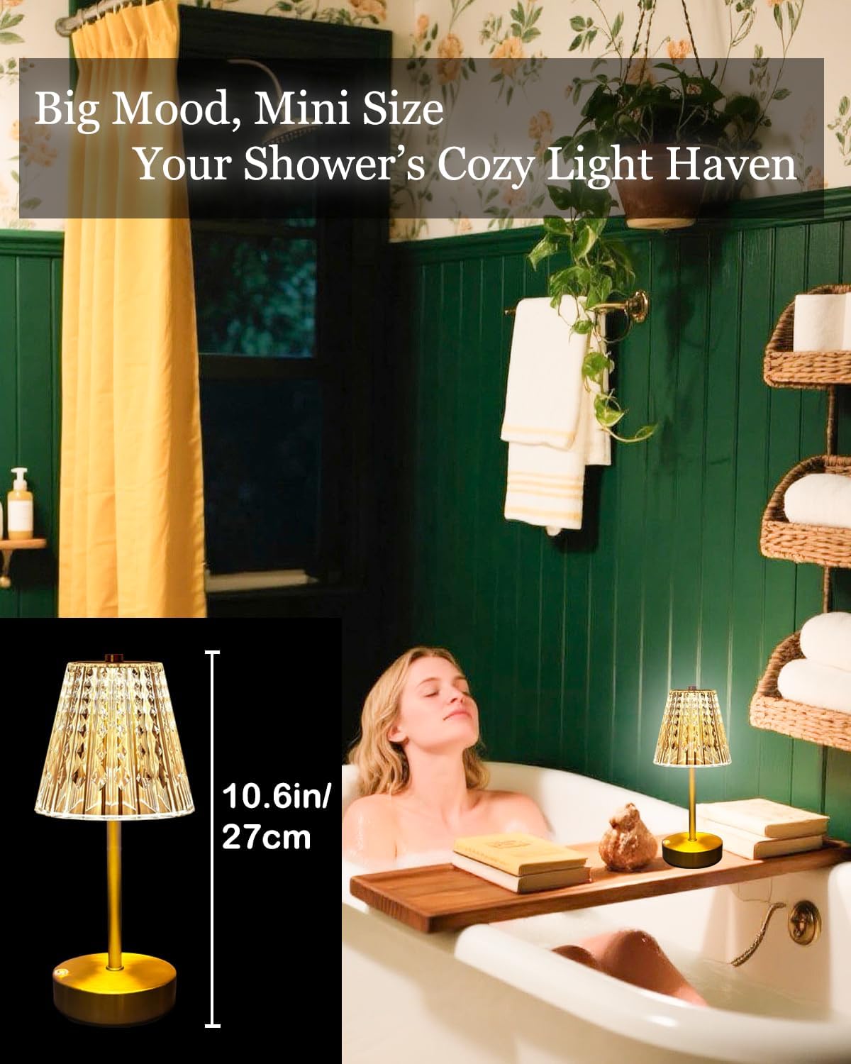 Gold Cordless Table Lamp Rechargeable,5000mAh Battery Operated Lamps,Mini Small Crystal Table Lamp for Restaurant