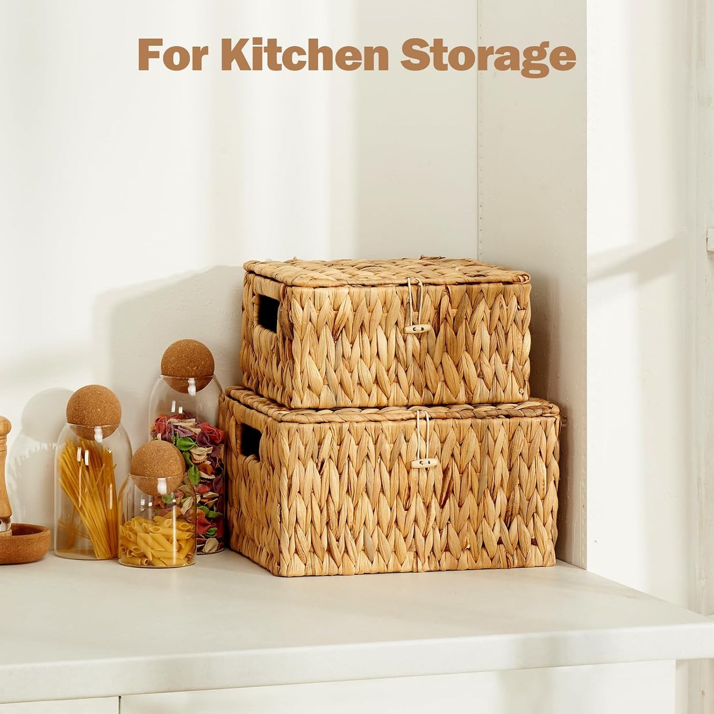 Wicker Basket / Large & Small Storage Basket / 13 x 10 x 7 / Natural with Lid