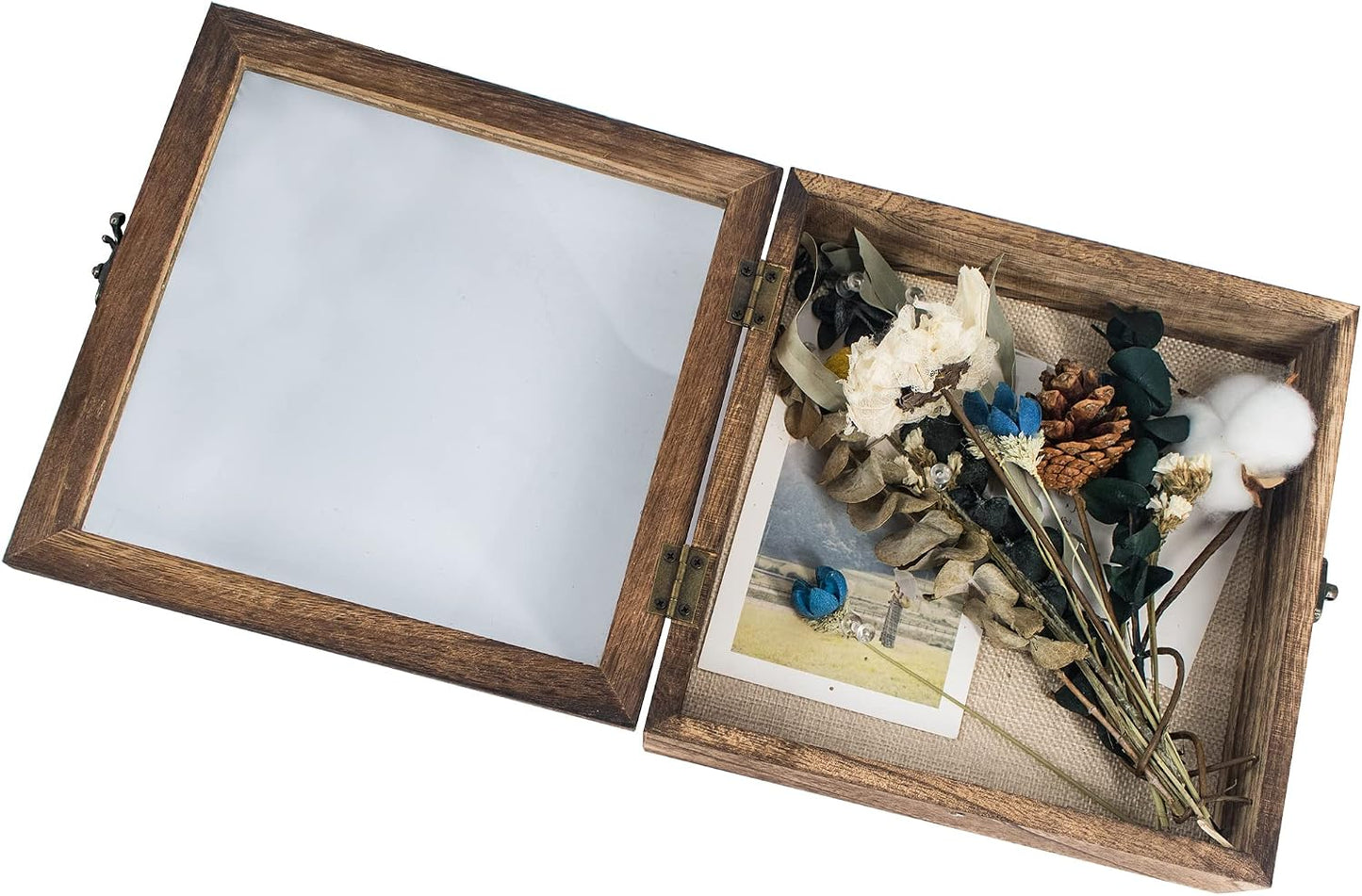 GraduatePro Shadow Box Frame 8x8 Display Case with Linen Back, Real Glass Window Door with Hinge, Picture Frame Wedding