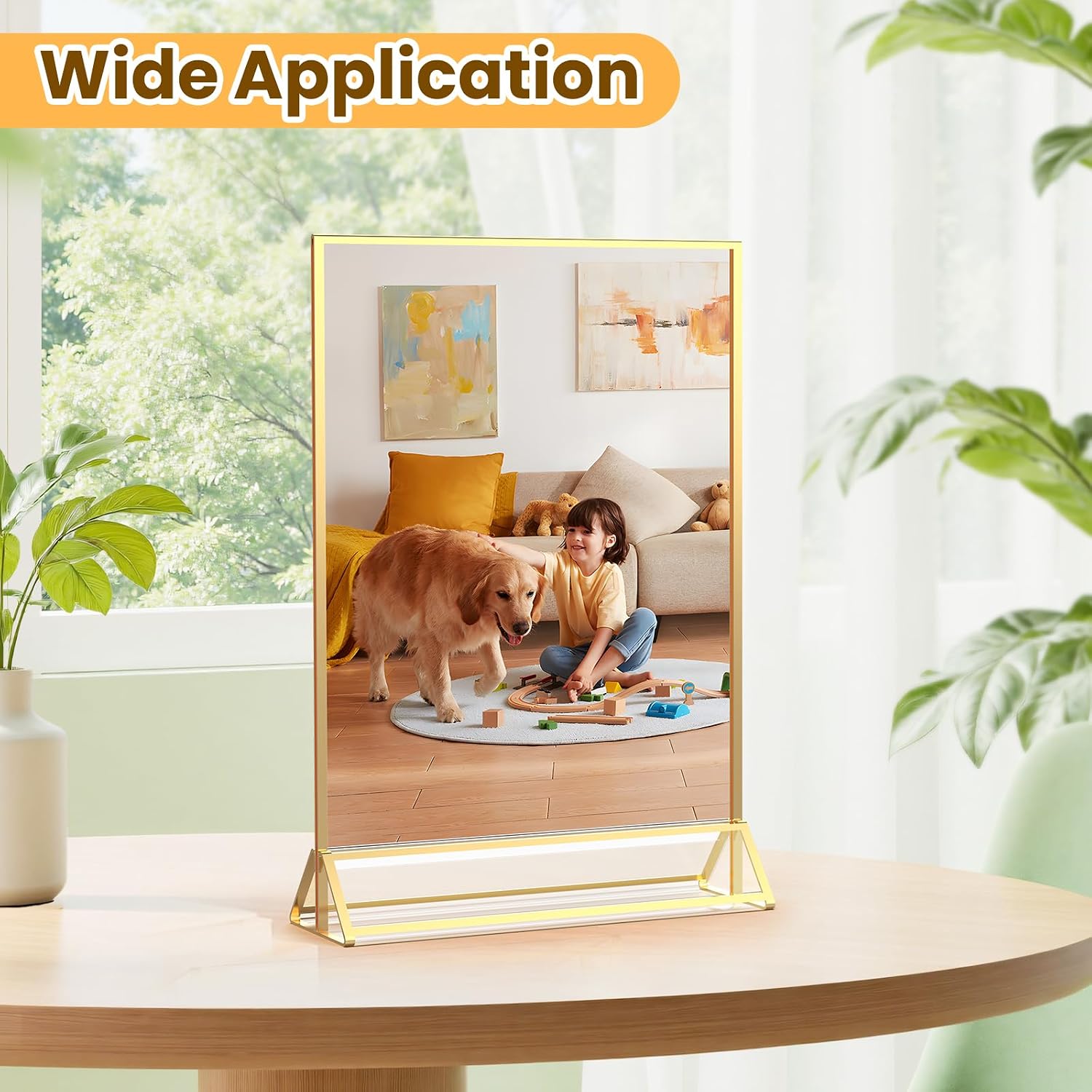 Frames Double-Sided Picture Frames Tabletop Acrylic Sign Holder / 8 x 10 / Gold / Set of 3