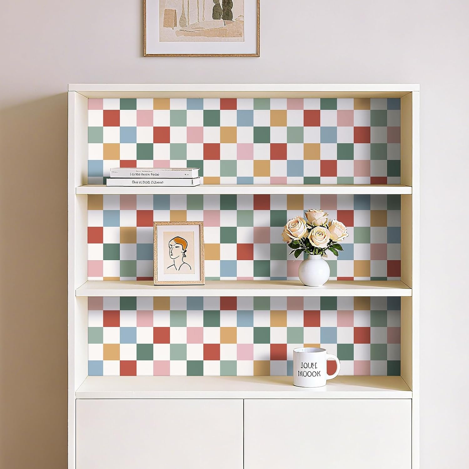 Colorful Checkered Wallpaper Peel and Stick Green Pink / 17.5 x 79 / Colorful Wallpaper / Blue