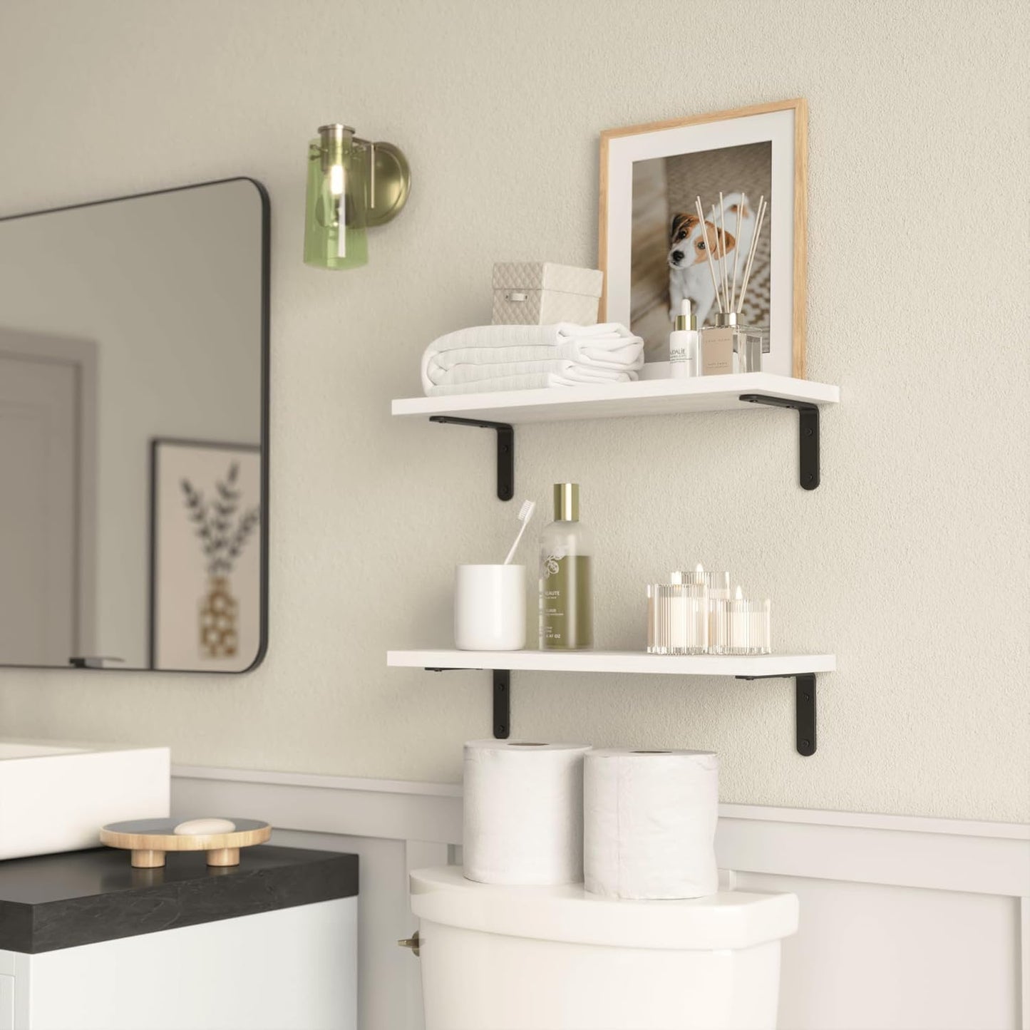Floating Wall Shelves / White / 16.54in / Set of 2