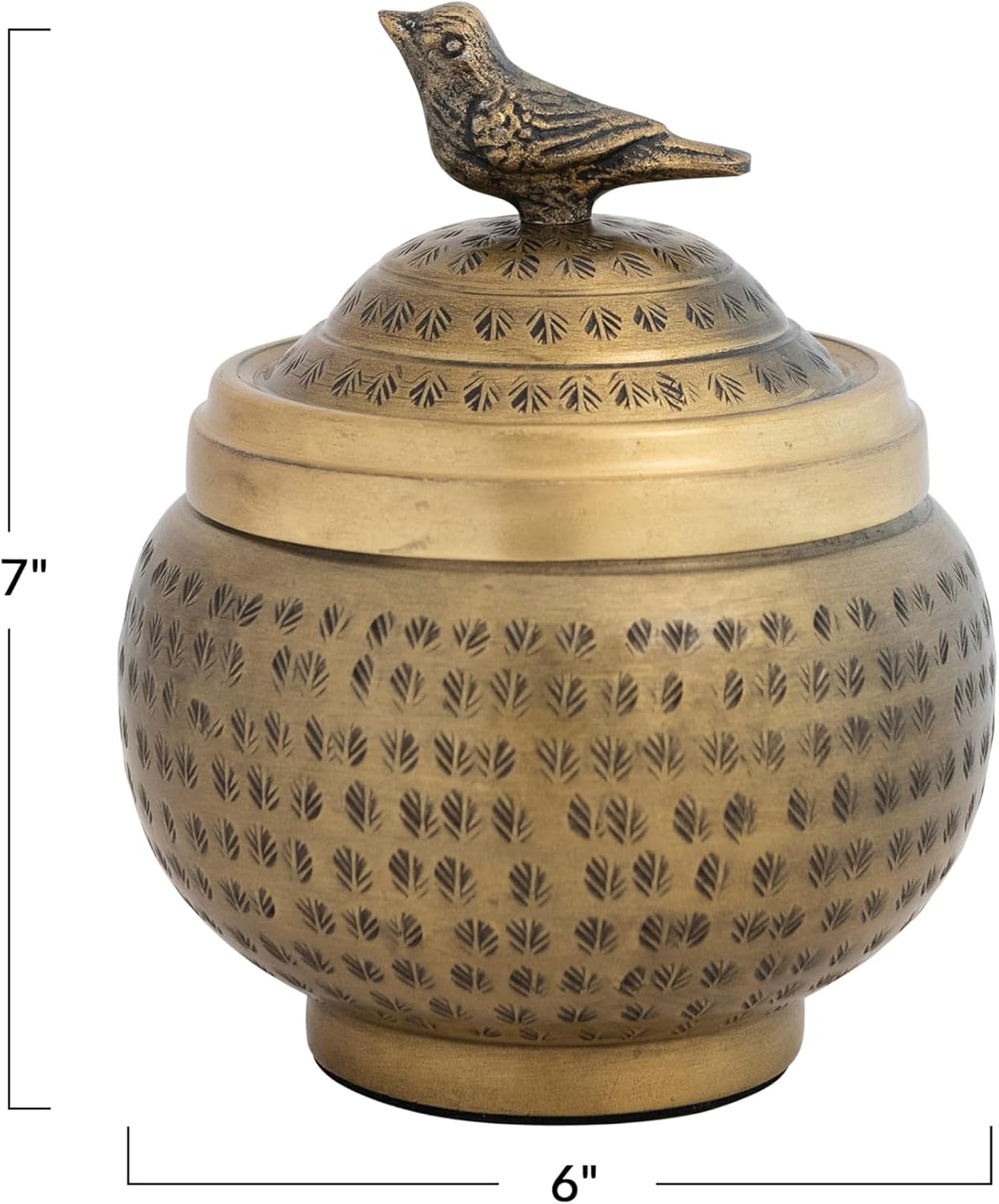 Round Hammered Metal Container / Bird