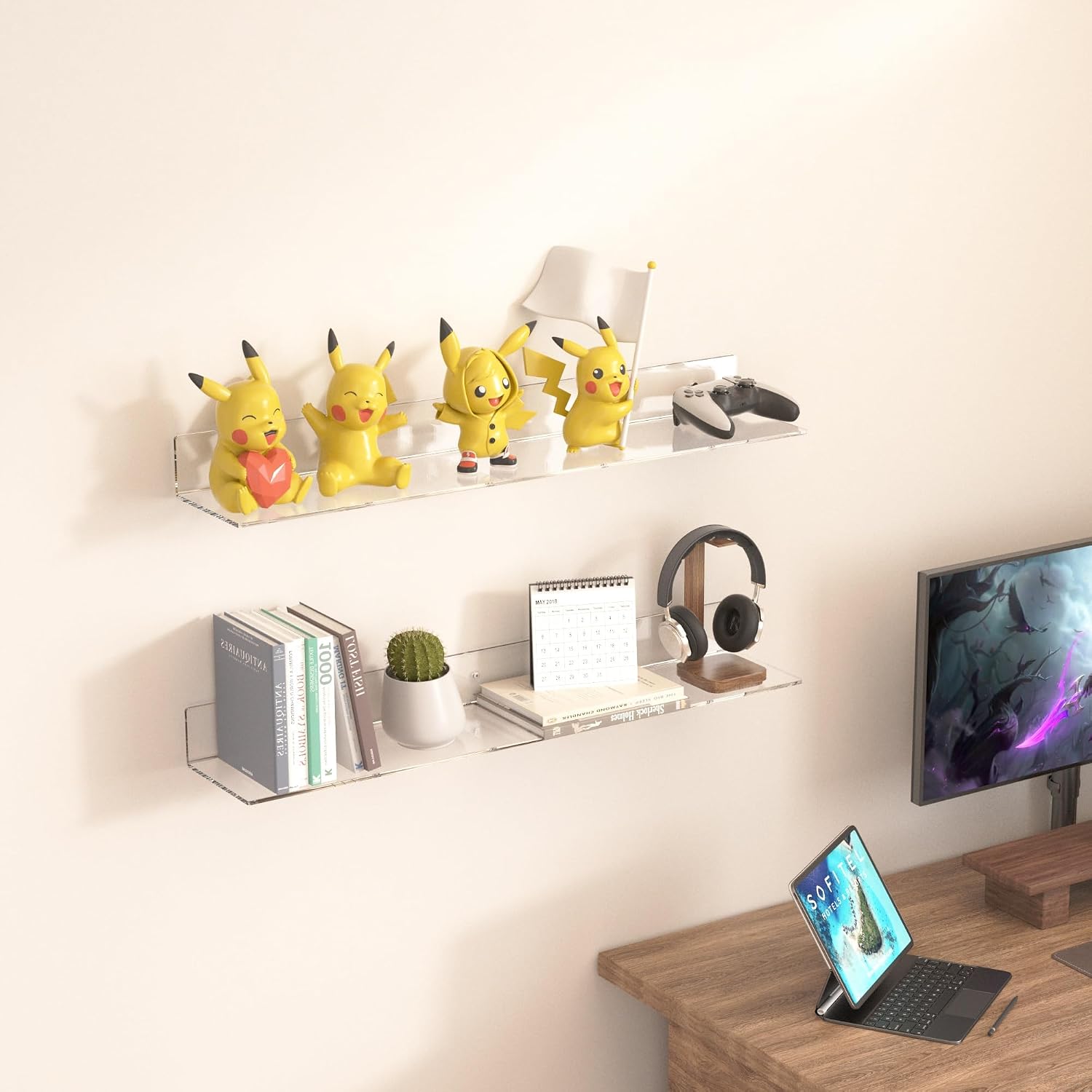 Sezanrpt 30 Inches Acrylic Wall Shelves 2 Pack, Floating Shelf for Wall Mounting, Acrylic Display Ledges for Funko Pop