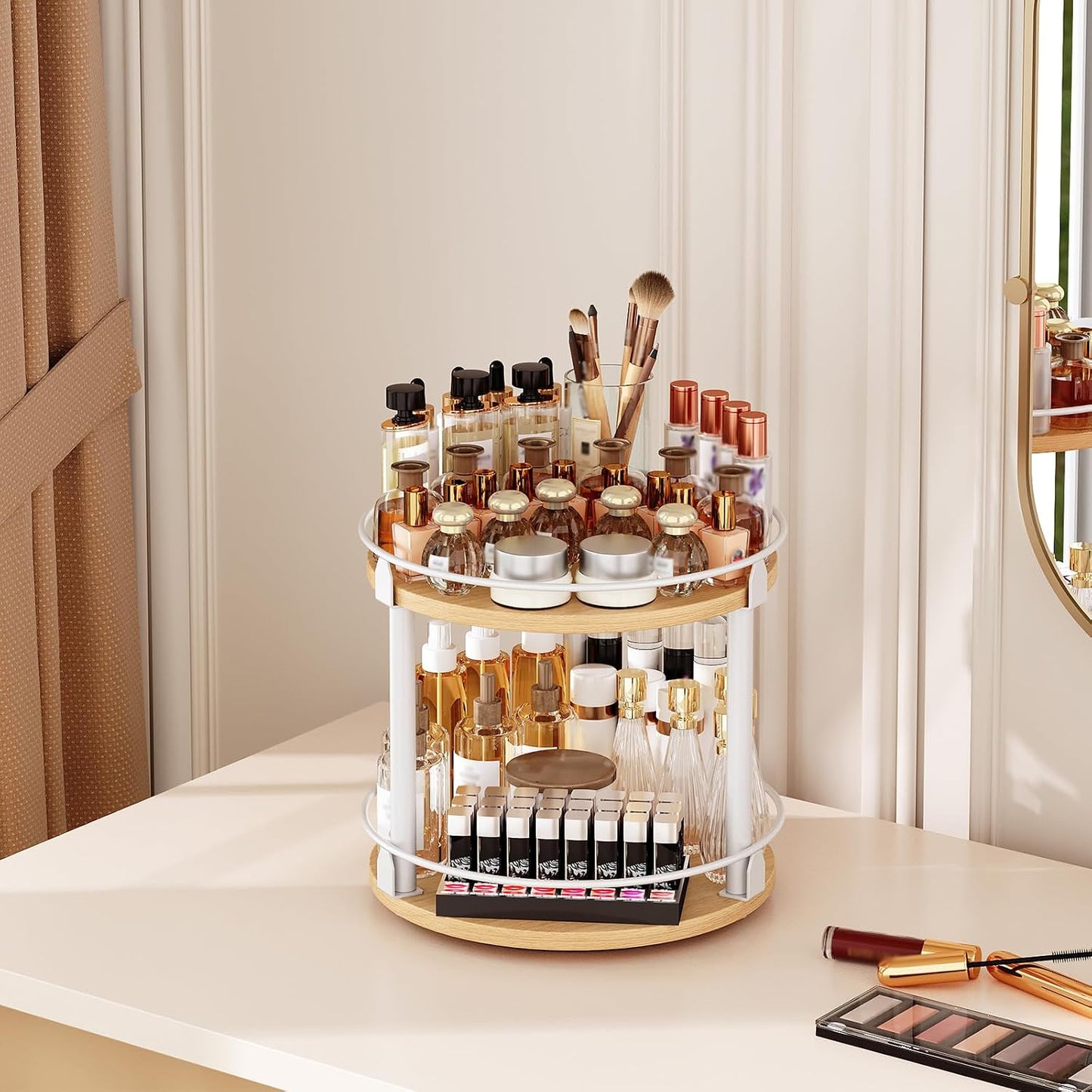 Lazy Susan Organizer, Rotating Spice Rack, 2 Tier Spice Turntable Organizer, Industrial Turntable Spice Holder, for