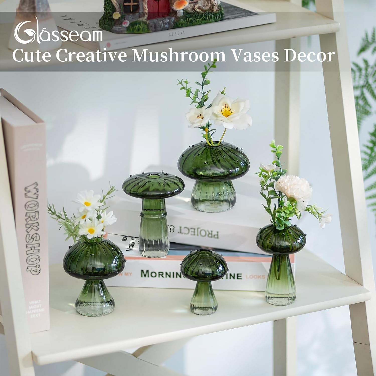 Glass Terrarium Jar Planters / Green / Set of 5