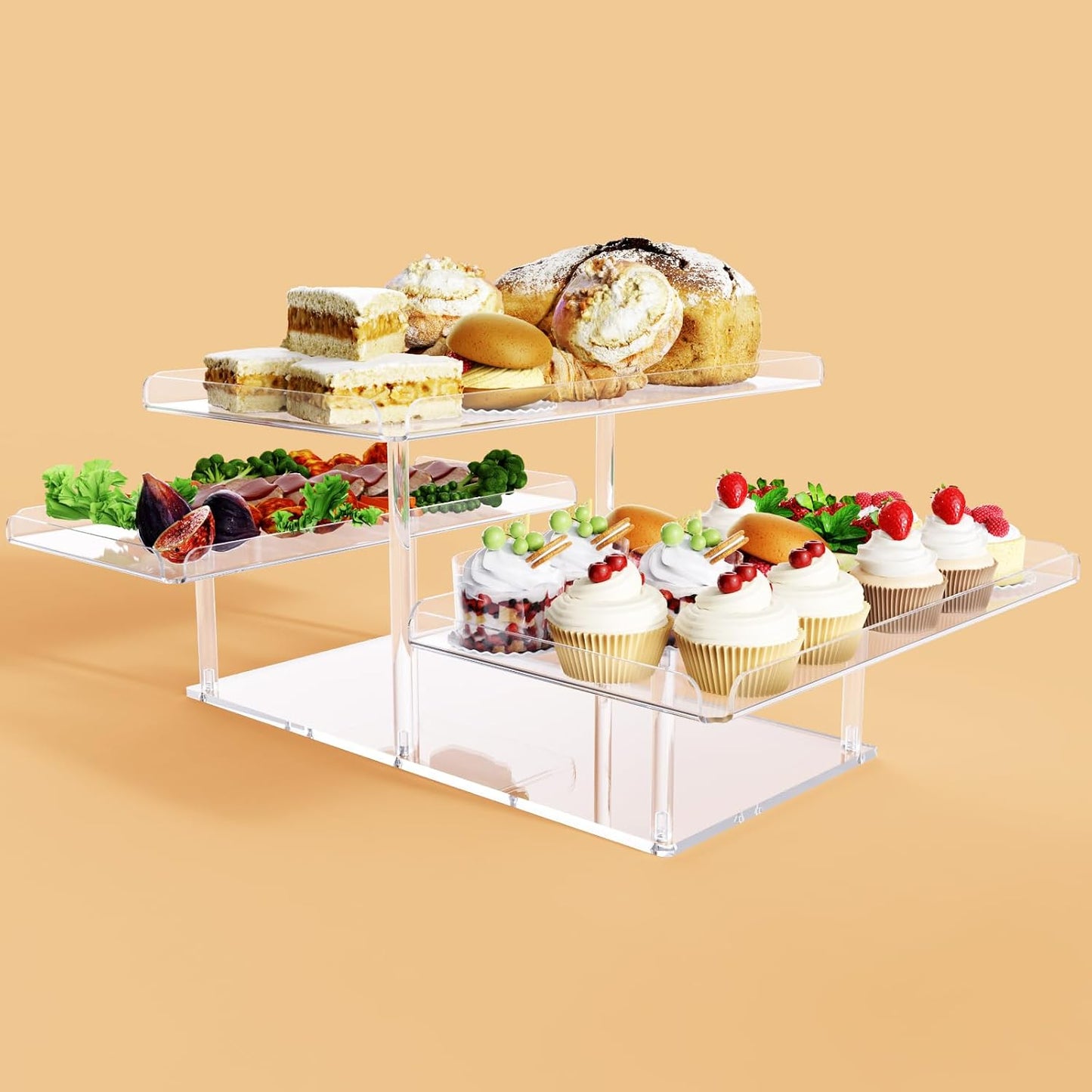 Bakzon 3 Tier Serving Tray for Entertaining, Acrylic Dessert Table Display Set for Party Supplies, Serving Platters and