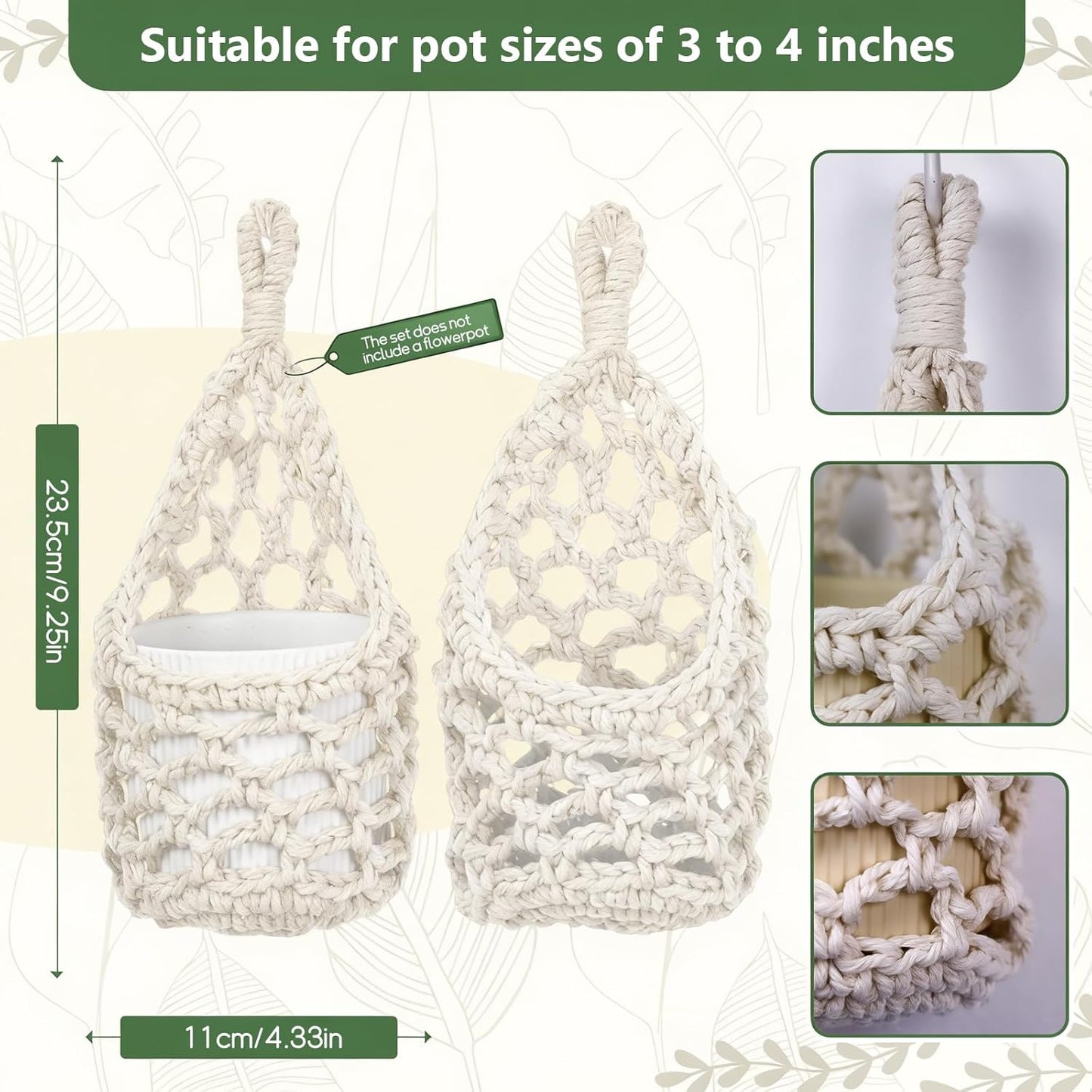 Macrame Wall Plant Hanger / Ivory / 4-inch / 4 Inch