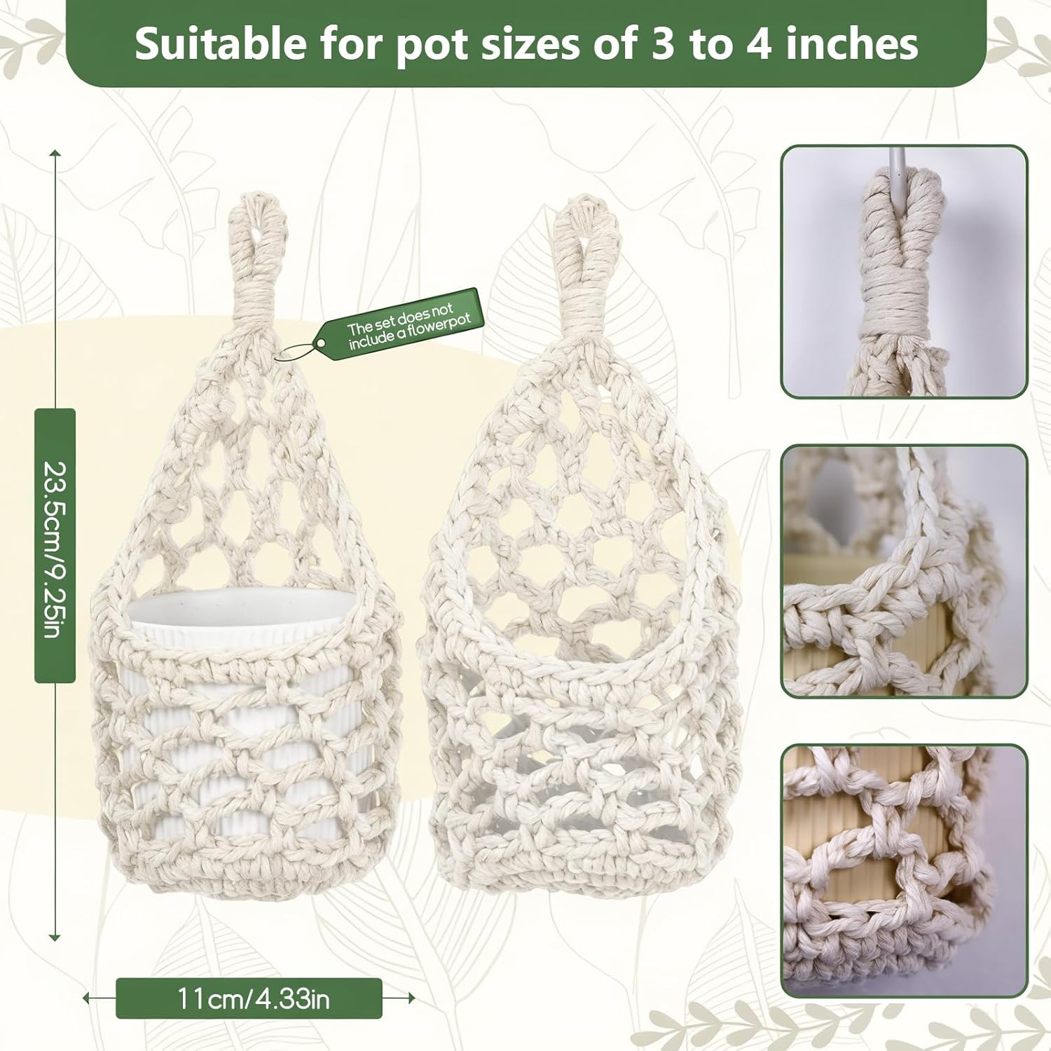 Macrame Wall Plant Hanger / Ivory / 4-inch / 4 Inch