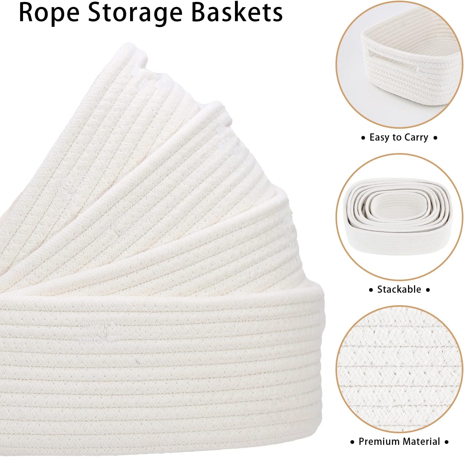 7 Piece Cotton Rope Woven Basket Set / OFF WHITE
