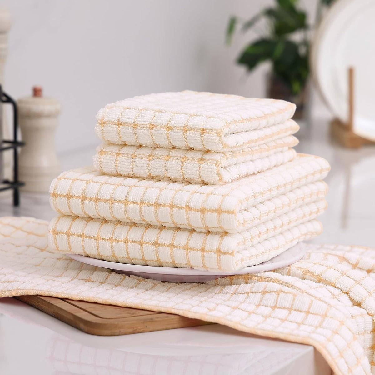 Homaxy Kitchen Towels and Dishcloths Set, Set of 12, Apricot | Cotton Terry Kitchen Dish Towels, Super Soft and