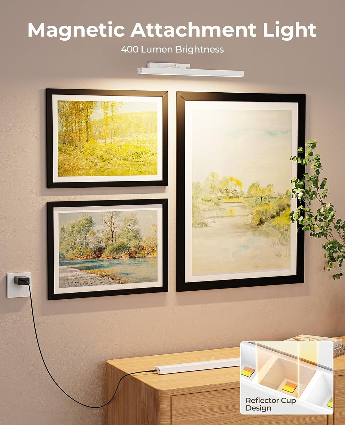 Picture Light for Wall, 16in Battery Wall Sconce Art Light CCT Dimmable Magnetic Battery Lights for Painting with