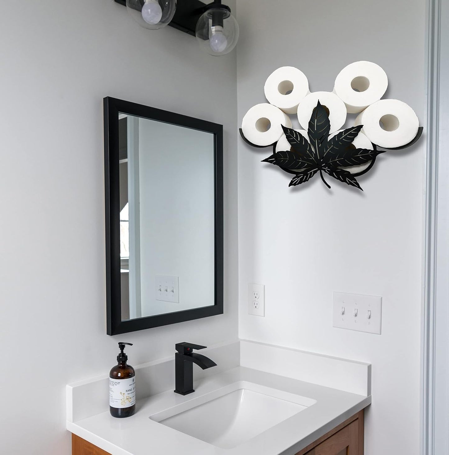 Metal Leaves Wall Toilet Paper Storage - Black Tissue Holder, Cute Wall Organizer for 8 Rolls