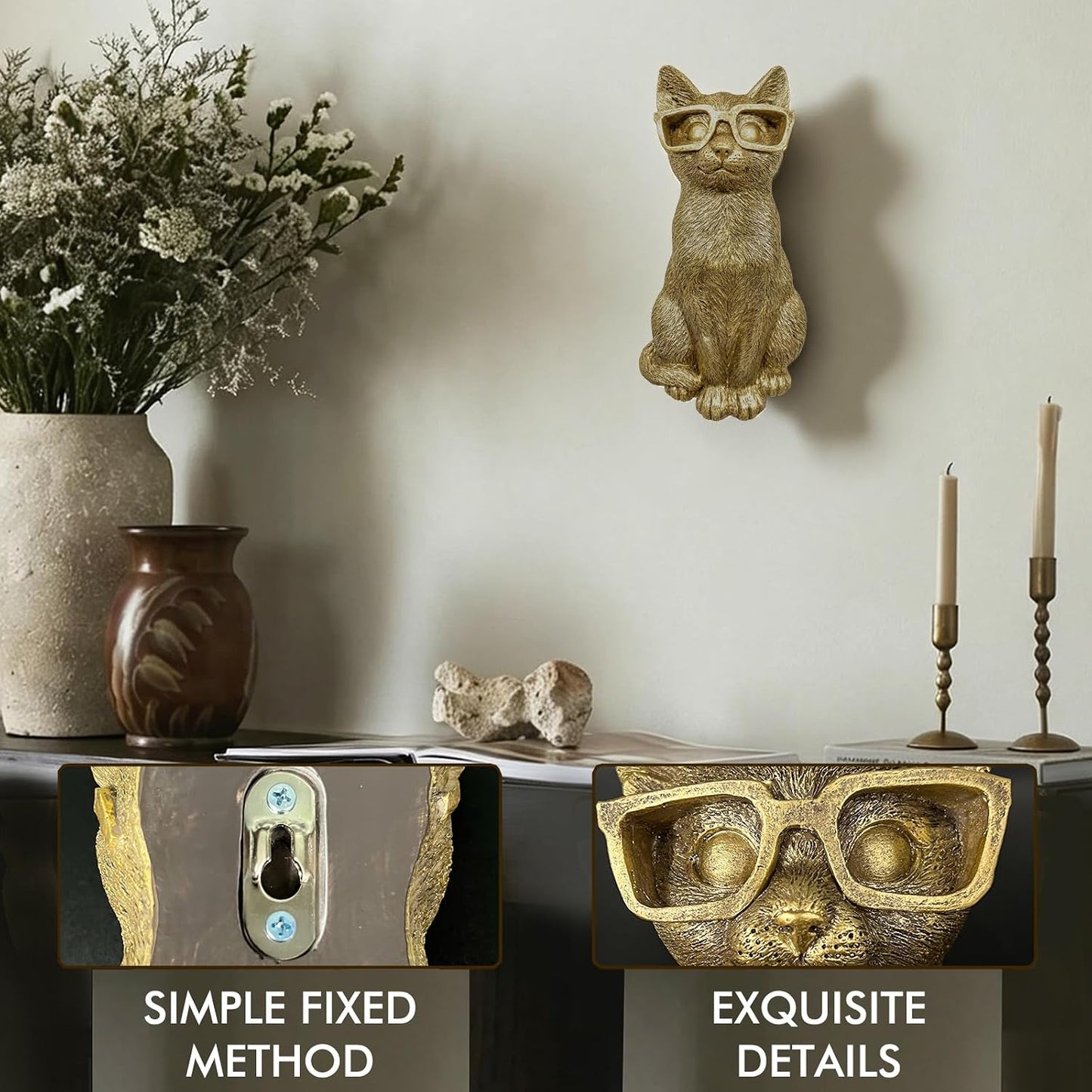 Wall Hanging Decoration / Copper / Cat / Gold