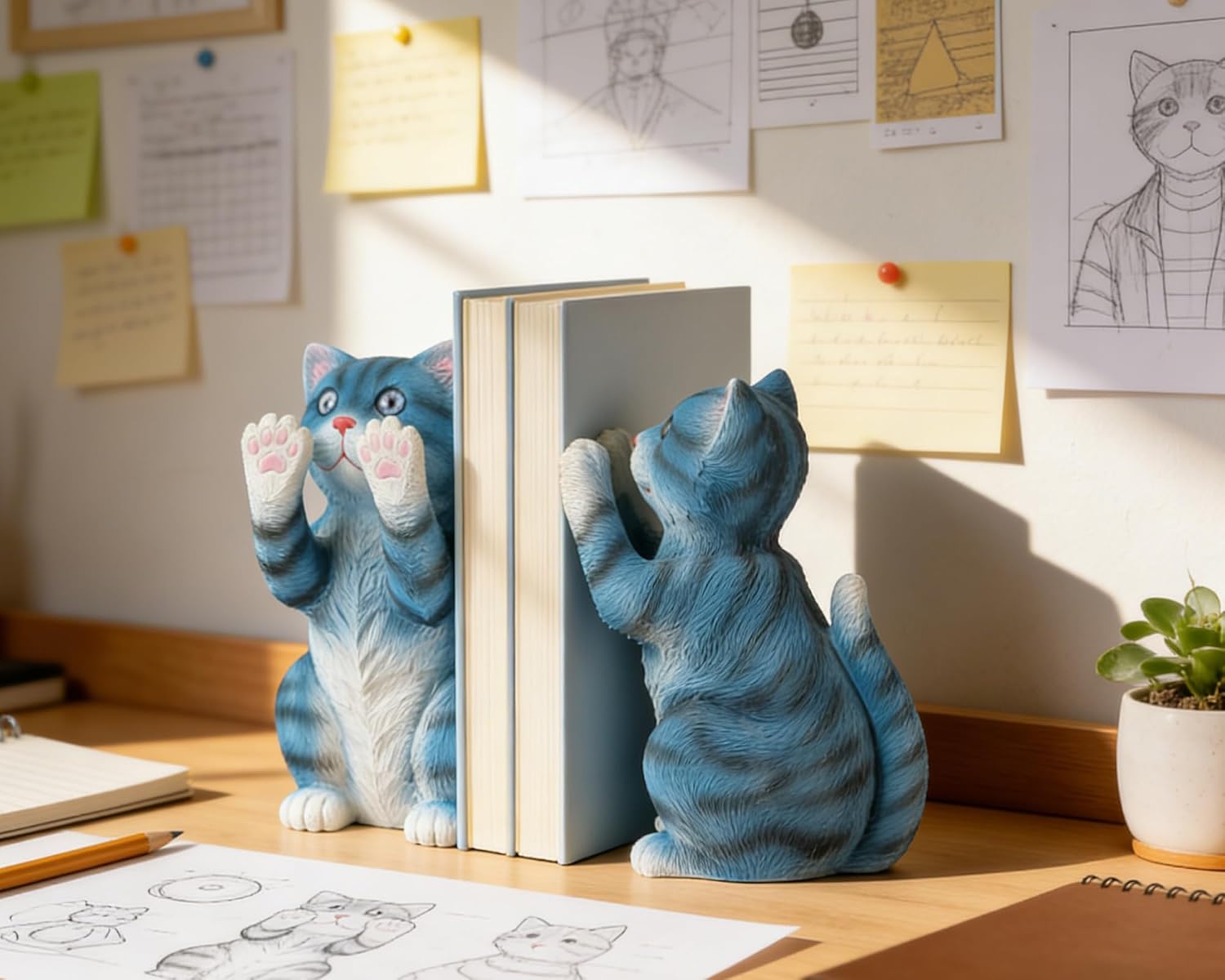Cat Bookends / Heavy Duty Bookends / Blue