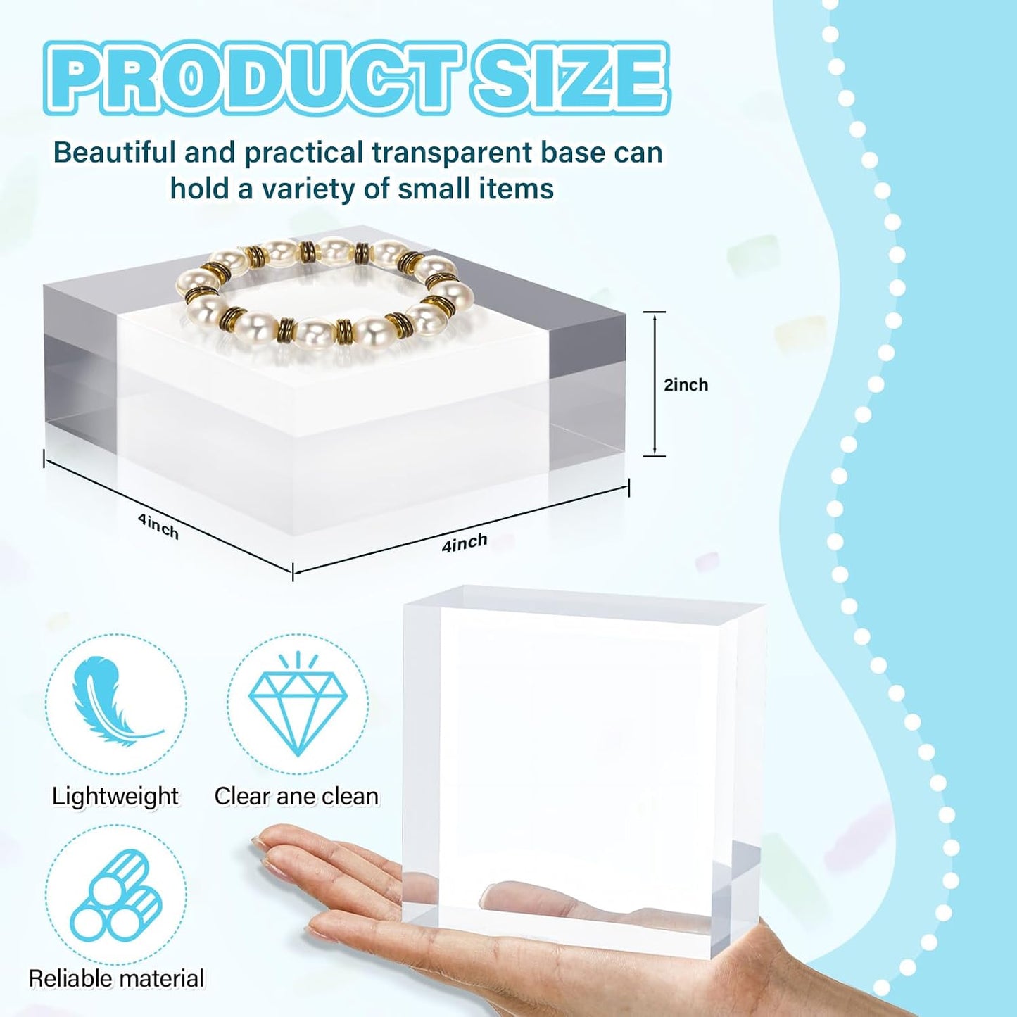 Qunclay 4 Pcs 4 x 4 x 2 Inches Acrylic Square Display Block Clear Polished Acrylic Cubes Jewelry Display Stand for