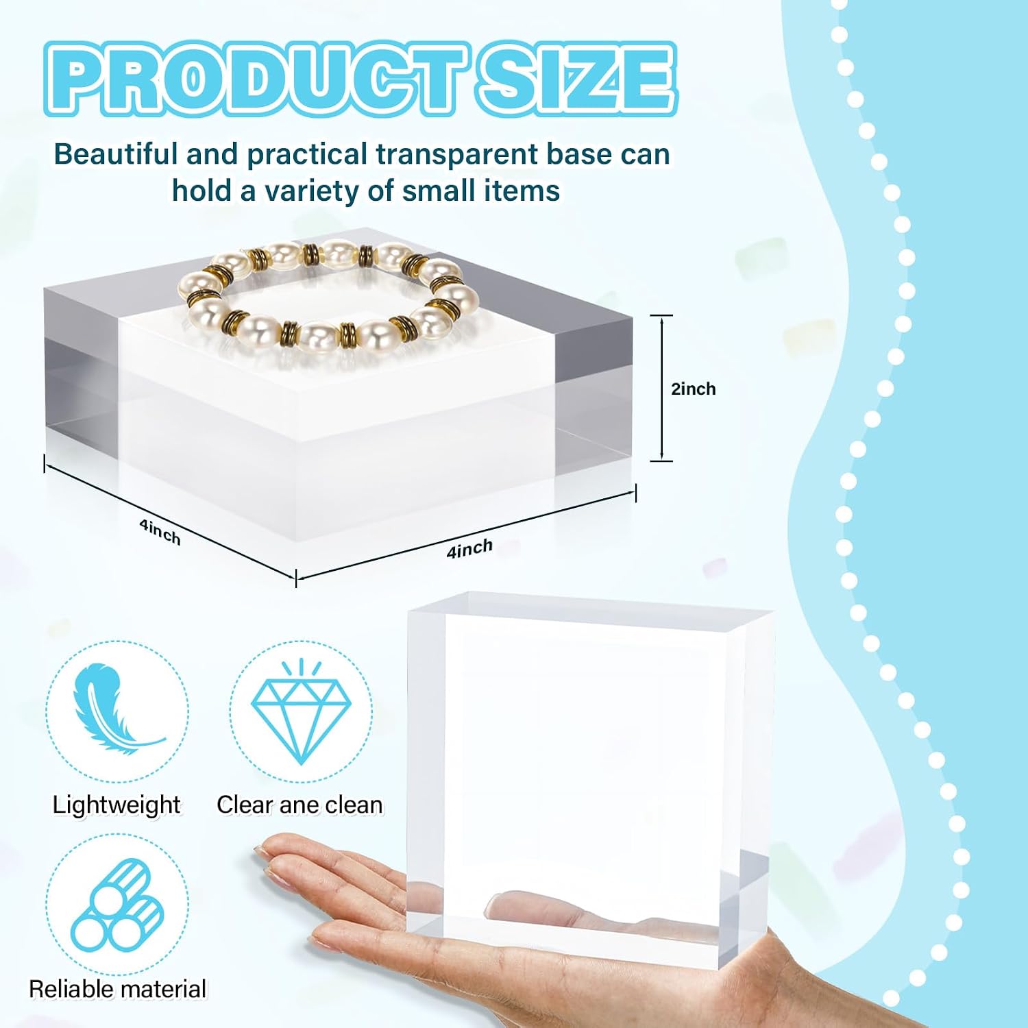 Qunclay 4 Pcs 4 x 4 x 2 Inches Acrylic Square Display Block Clear Polished Acrylic Cubes Jewelry Display Stand for