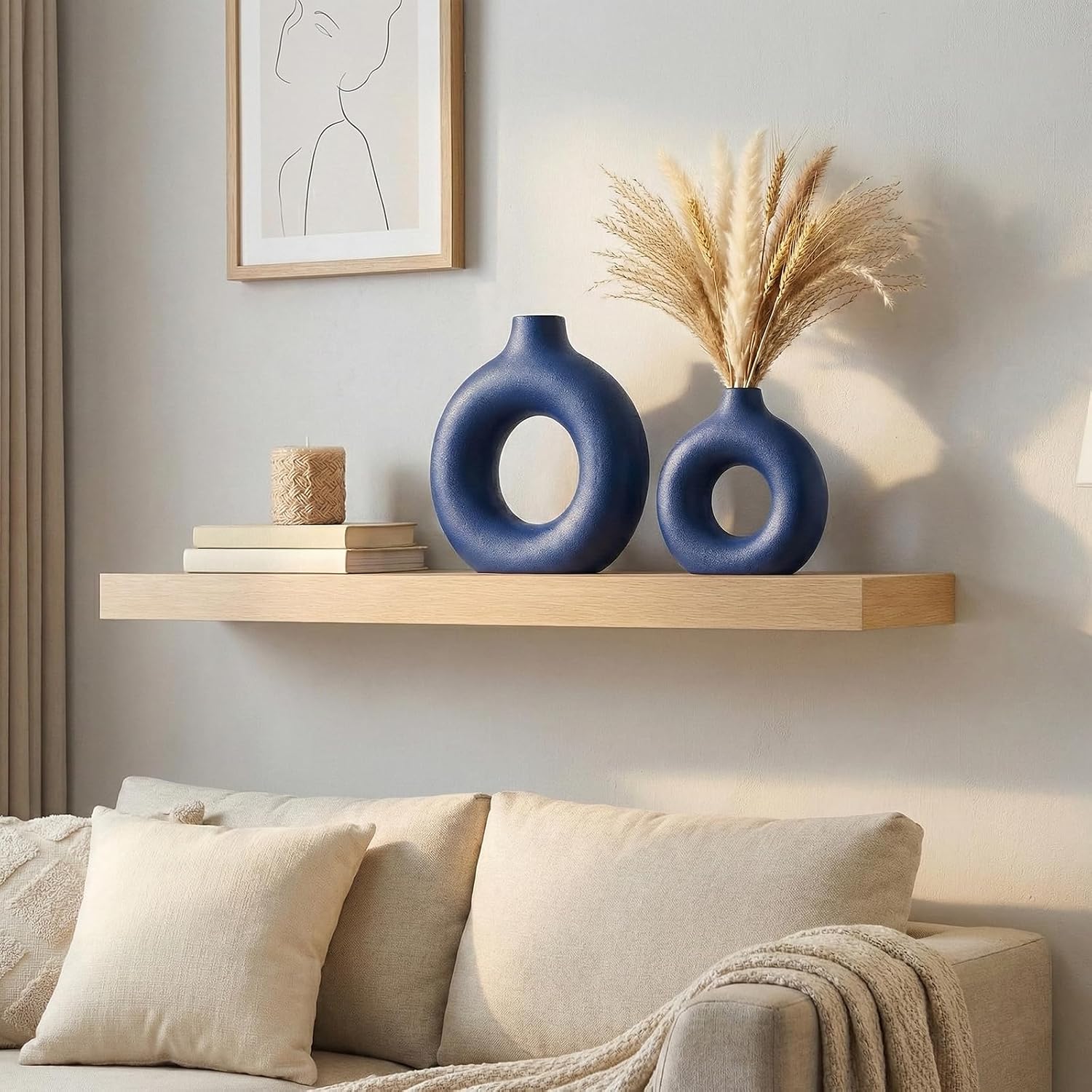 Modern Matte Ceramic Vases for Entryway Living Room / Navy Blue / Set of 2
