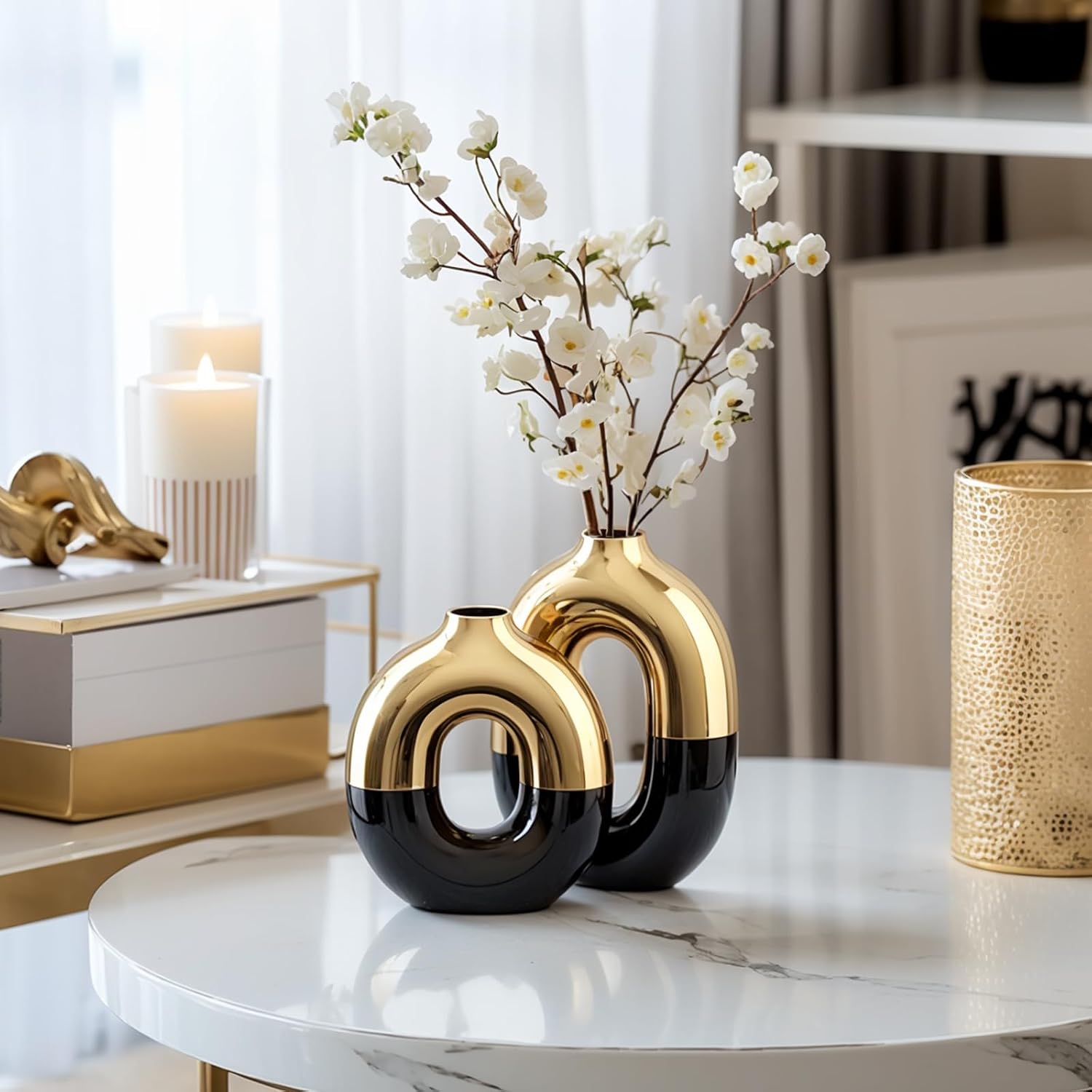 Black and Gold Ceramic Vase Set Home Decor / Black Gold