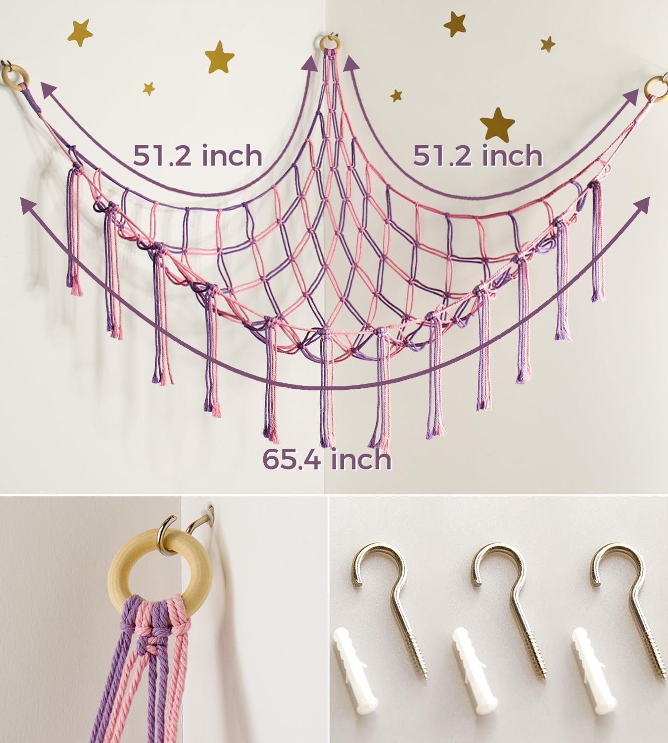 Large Stuffed Animal Hammock Corner Net for Toys Storage Hanging Stuff / Standard / Pink Purple