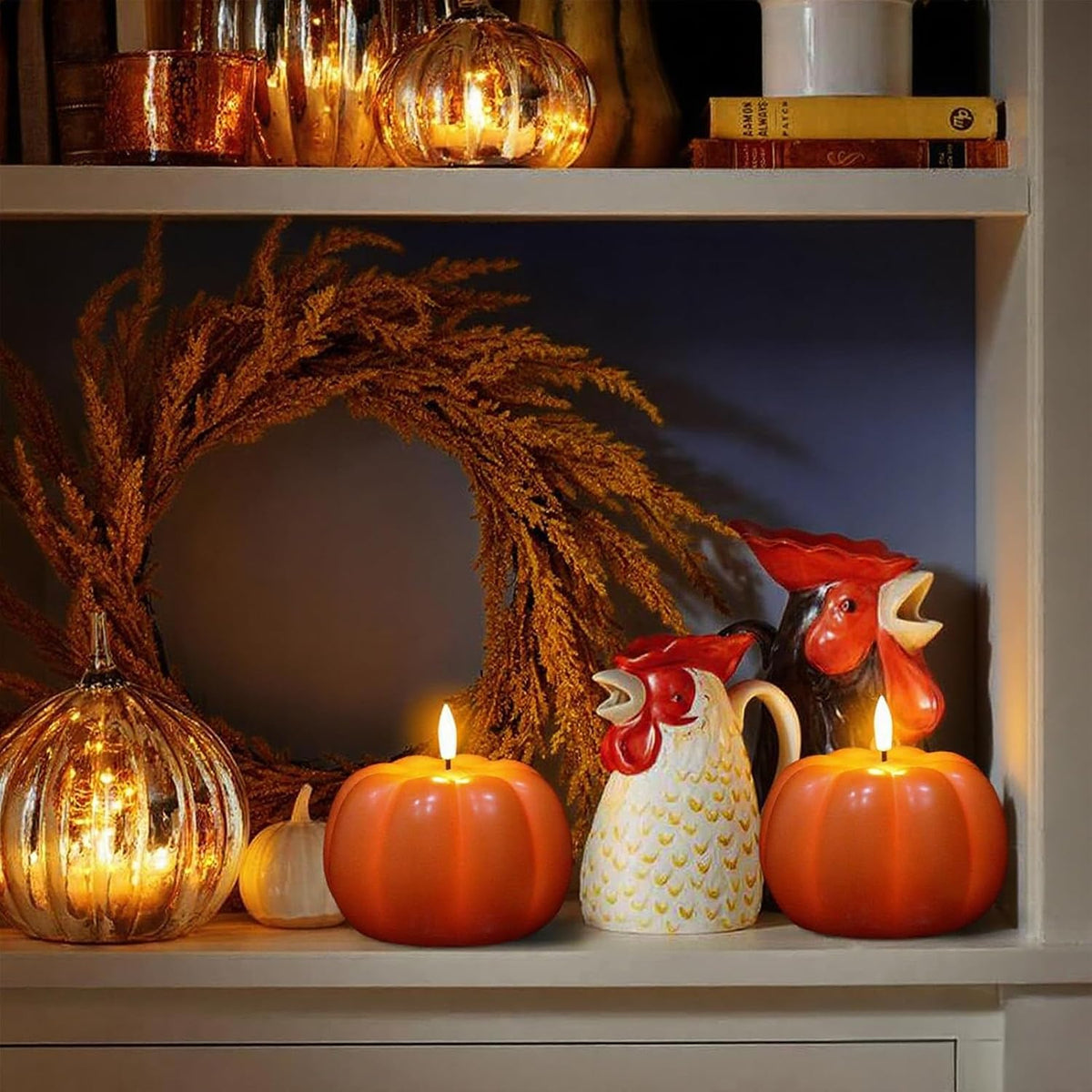 Wondise Fall Decorations Flameless Wax Pumpkin Candles with 6H Timer | Orange Battery Operated LED Candles Fall Decor