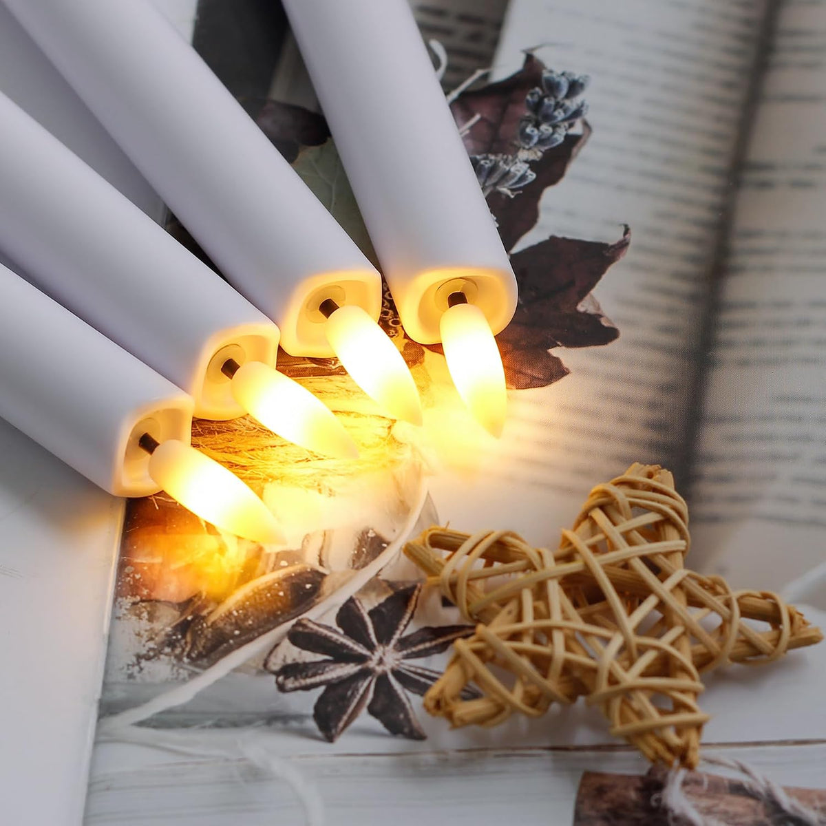 Flameless Taper Candles with Two Remote Timer, 6.4" LED 3D-Wick Window Candles, Flickering Long-Lasting Electric Pack