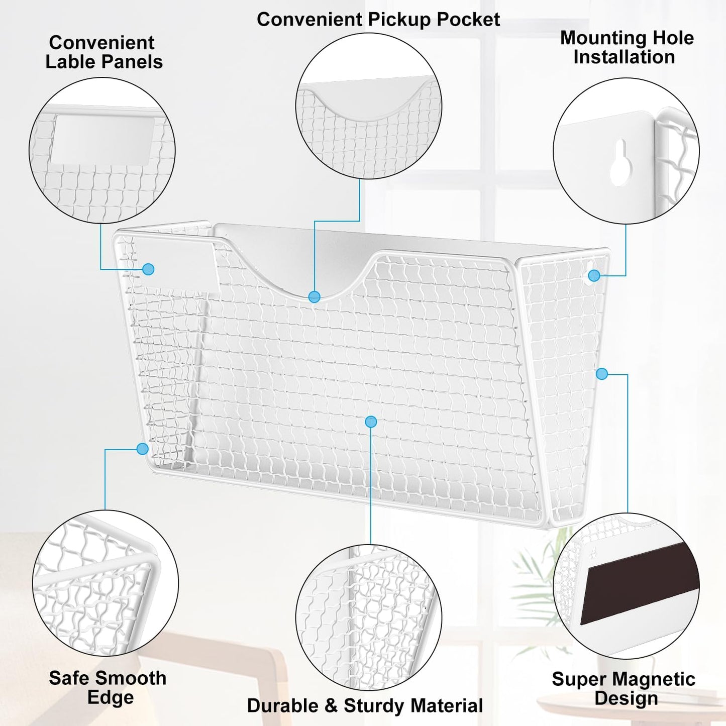 MFTEK Magnetic File Holder, 3 Pockets Wall File Folders Holder No Drilling Magnetic Paper Mail Organizer Magazine