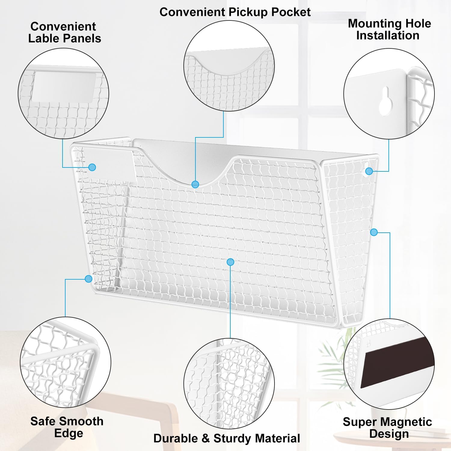 MFTEK Magnetic File Holder, 3 Pockets Wall File Folders Holder No Drilling Magnetic Paper Mail Organizer Magazine