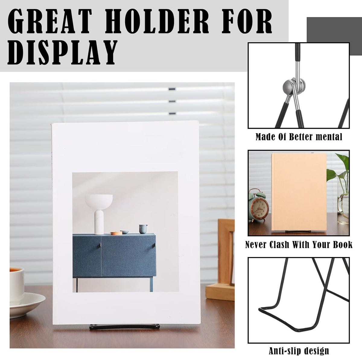 6 Pack 9.17 Inch Large Metal Book Stand for Display Adjustable Display Holder Easel Collector Stand for Home Office