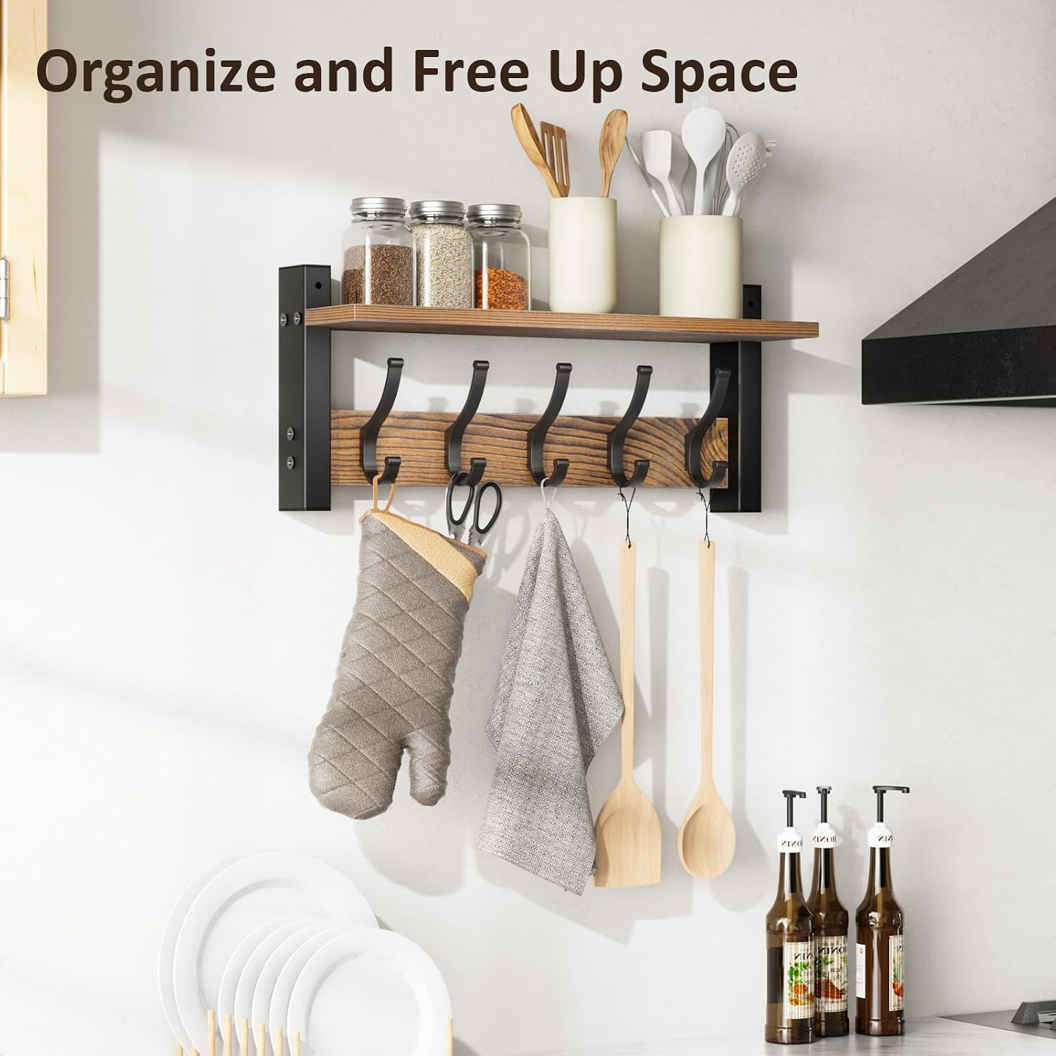 Hat Rack / Coat Rack Wall Mount / Brown / 17.1 Inch
