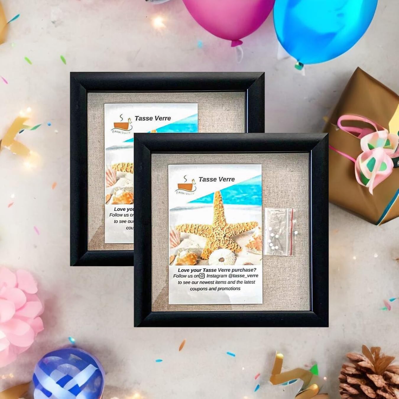 8x8 Black Display Shadow Box (2-Pack) Frame w/Linen Background and 16 Stick Pins - Ready to Hang Shadowbox Picture