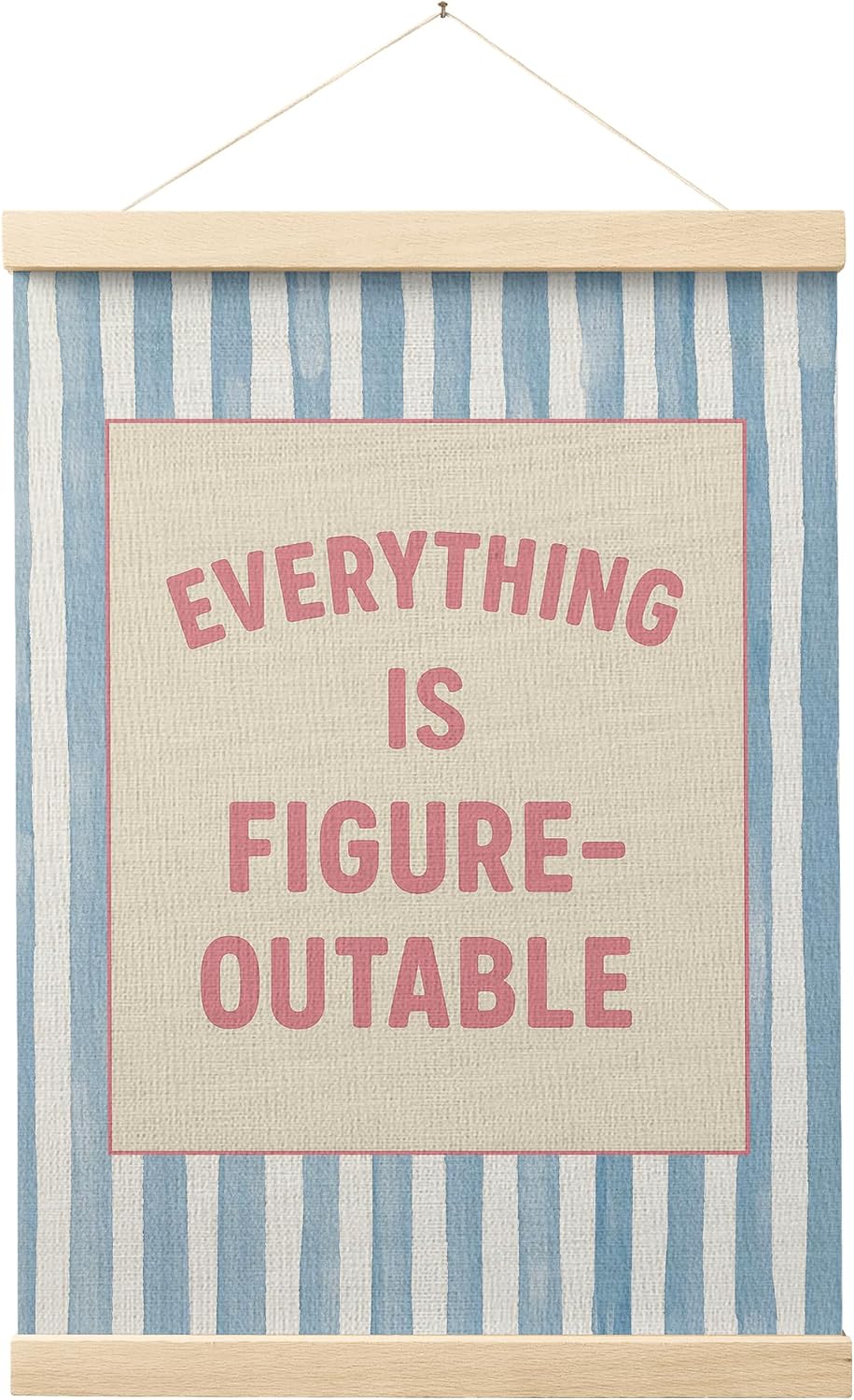 FGFK Preppy Pink and Blue Everything Is Figureoutable Inspirational Framed hanging Canvas wall art Poster Prints office