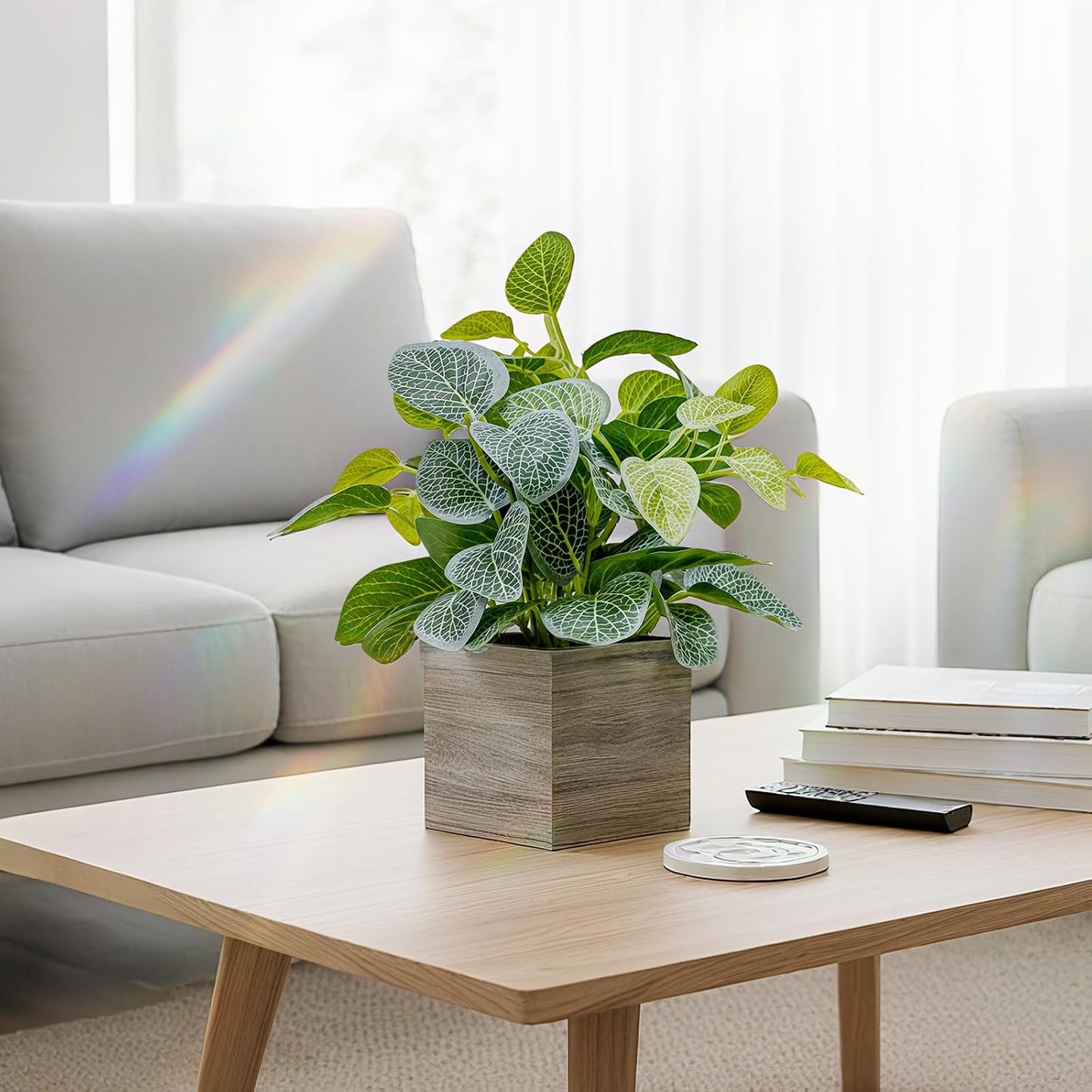Wooden Planters / Faux Potted Silk Plants / Eucalyptus / 4 Inch / Set of 2