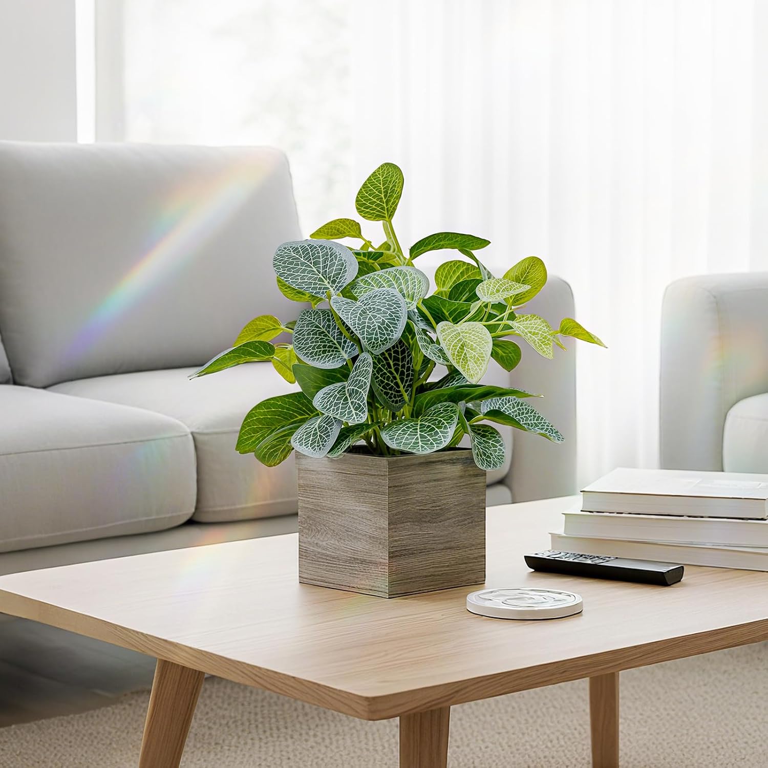 Wooden Planters / Faux Potted Silk Plants / Eucalyptus / 4 Inch / Set of 2