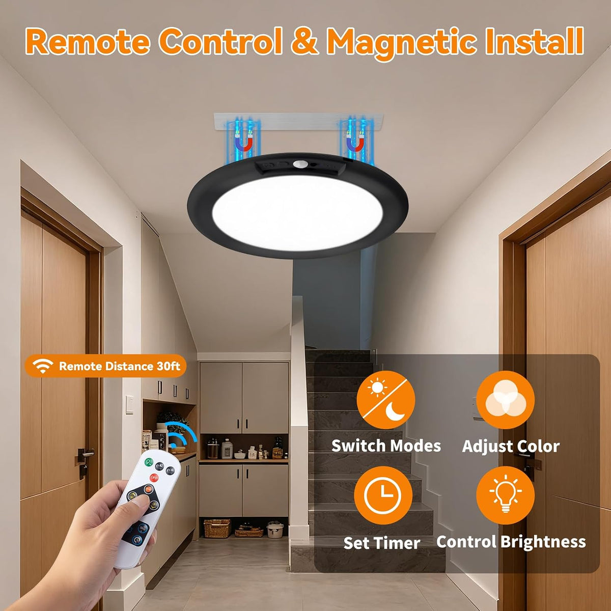 KYEKIO 2Pack Rechargeable LED Ceiling Light/Shower Light with Remote | Motion Sensor, Wireless Magnetic Easy-Install, 3